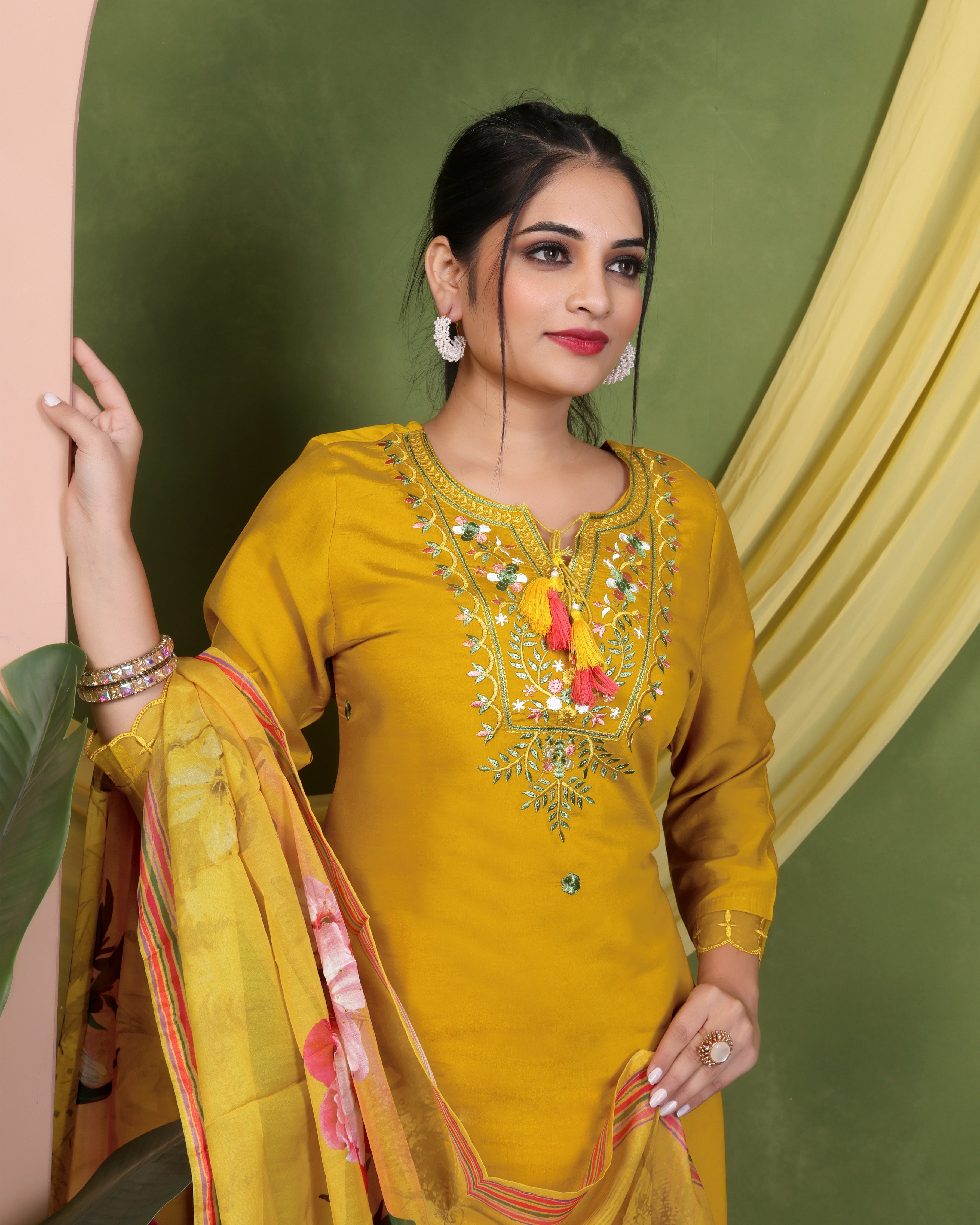 Sunehri Aabha Embroidered Kurta Set with Printed Dupatta
