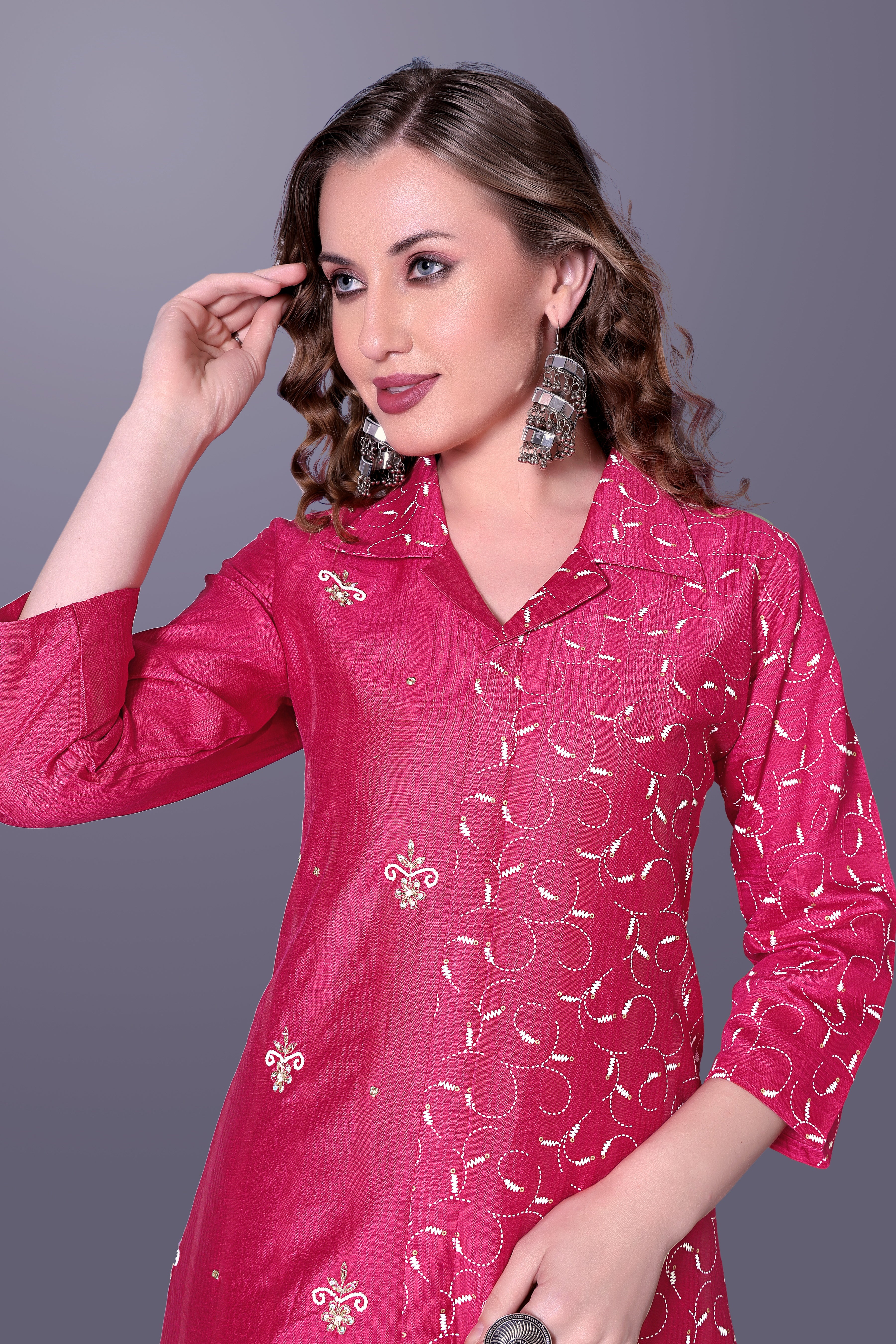 Kavya Rani Pink Embroidered Kurta Palazzo Set