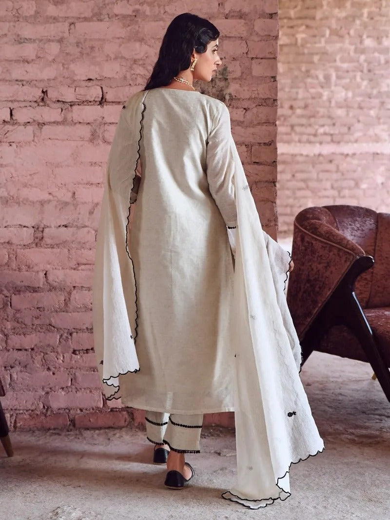 Ivory Noir Hand-Embroidered Kurta Set with Dupatta