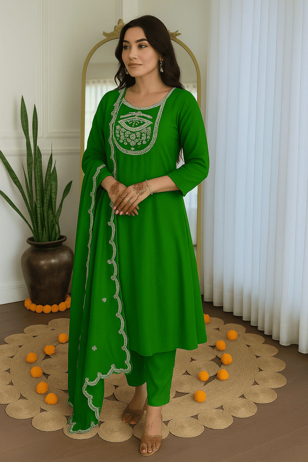 Emerald Grace Embroidered Kurta Set with Dupatta