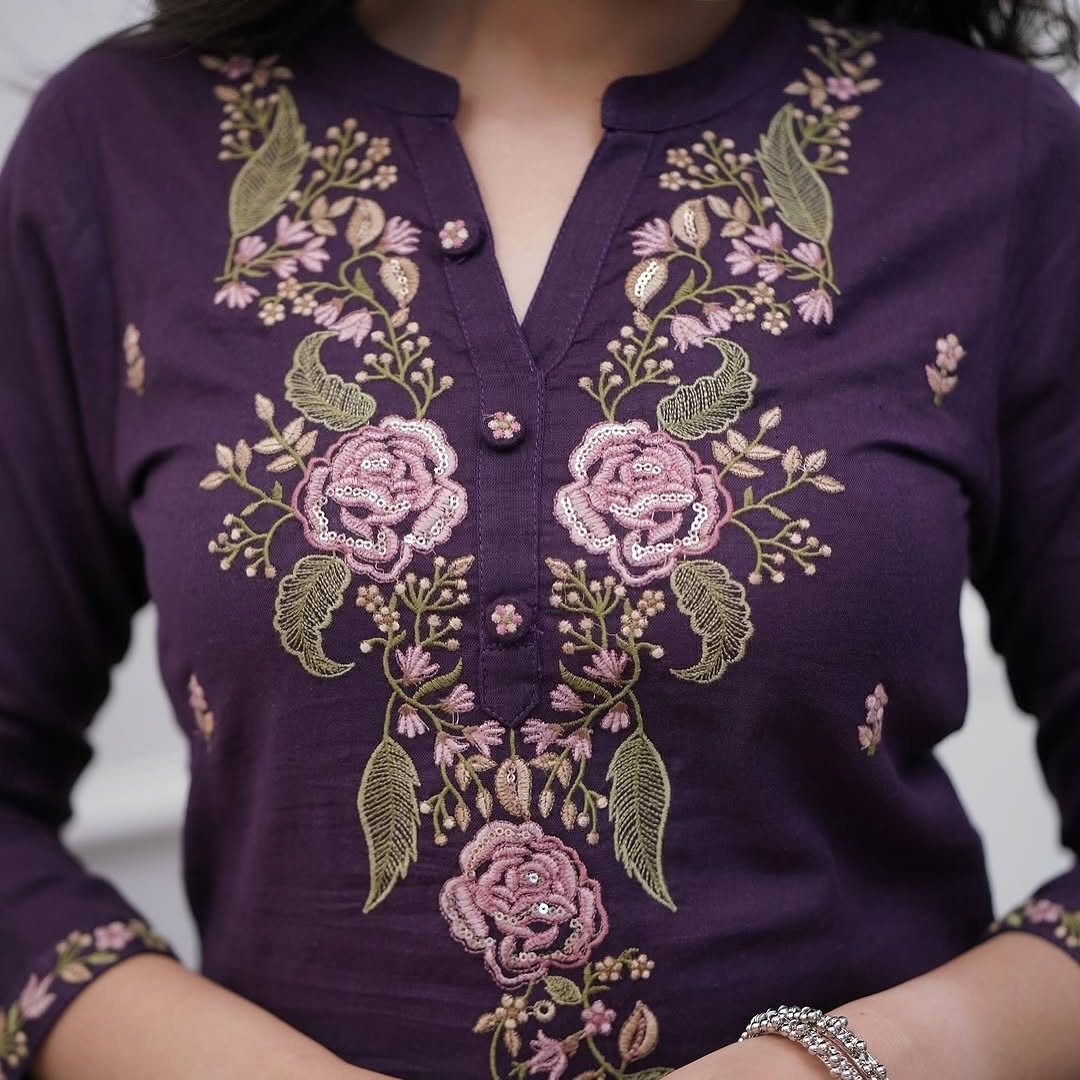 Royal Plum Embroidered Kurta Set with Dupatta
