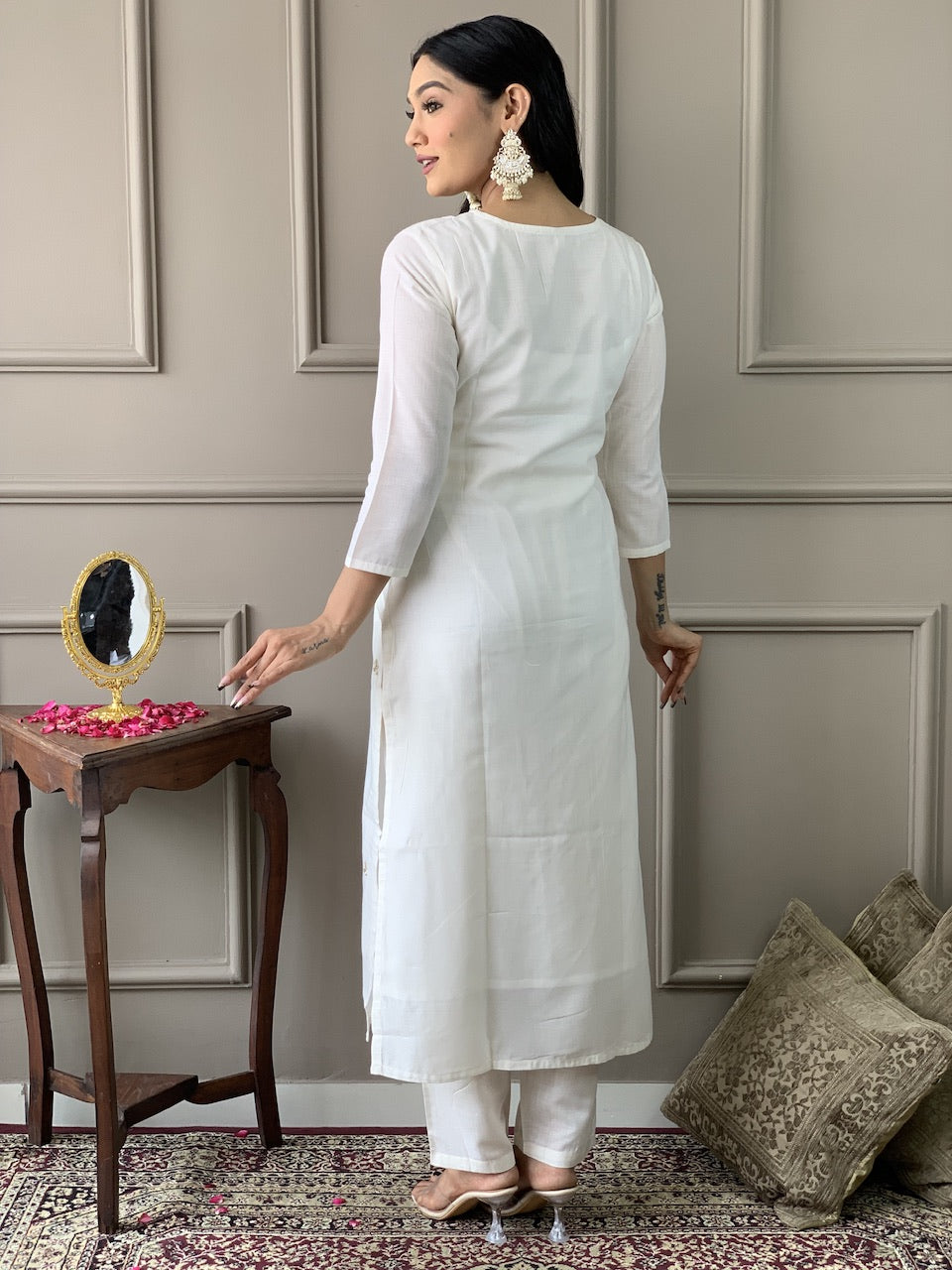 Ivory Lime Embroidered Kurta Set with Dupatta