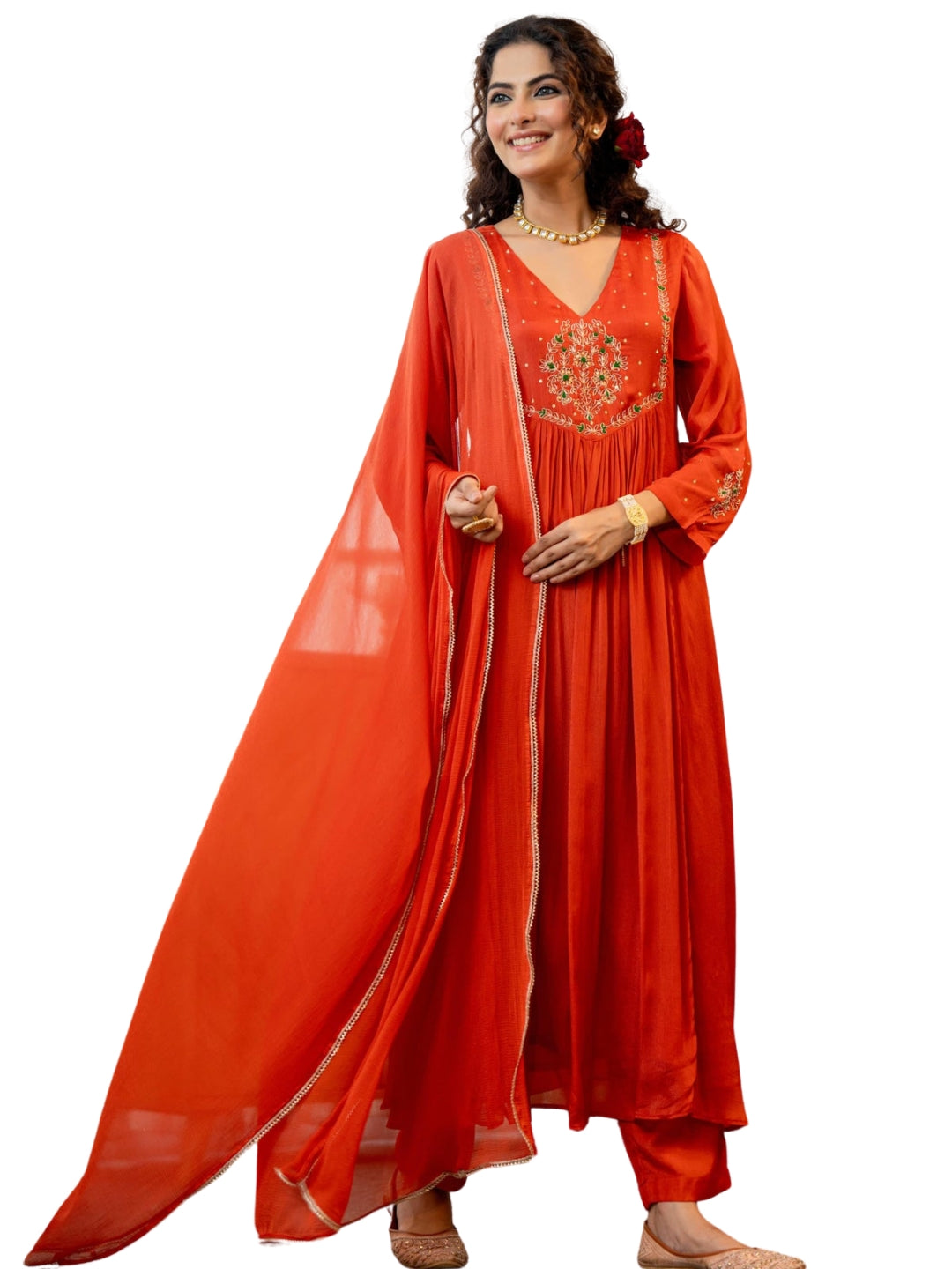 Festive Bloom Embroidered Anarkali Kurta Set with Dupatta