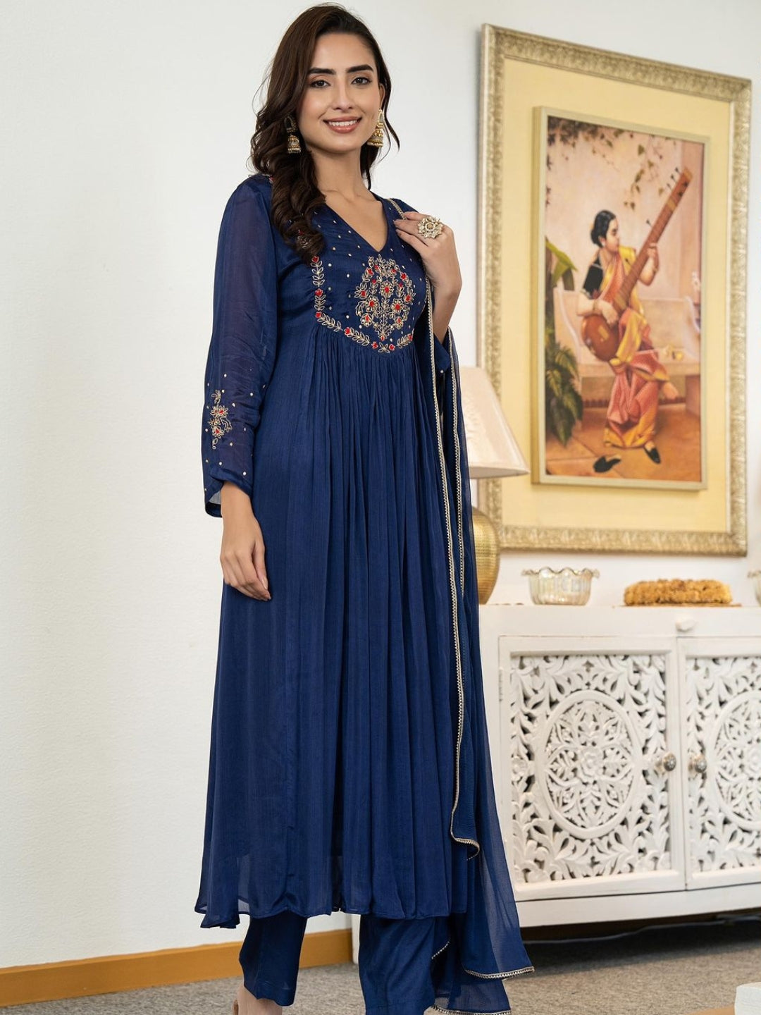 Festive Bloom Embroidered Anarkali Kurta Set with Dupatta