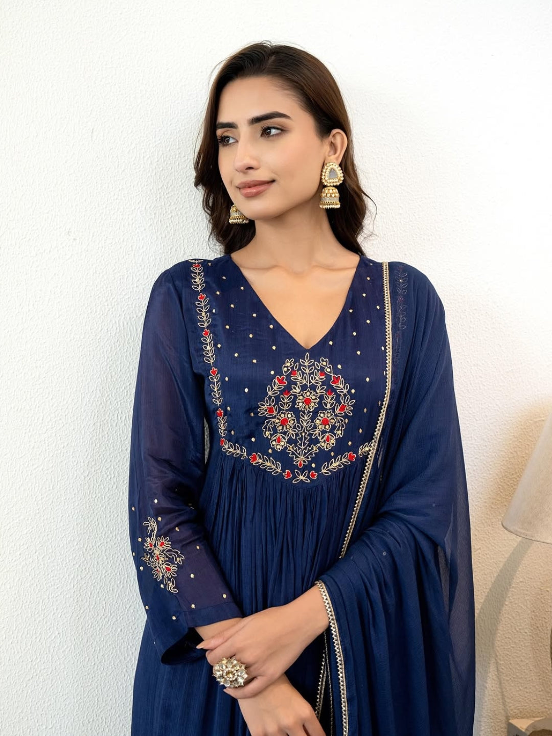 Festive Bloom Embroidered Anarkali Kurta Set with Dupatta