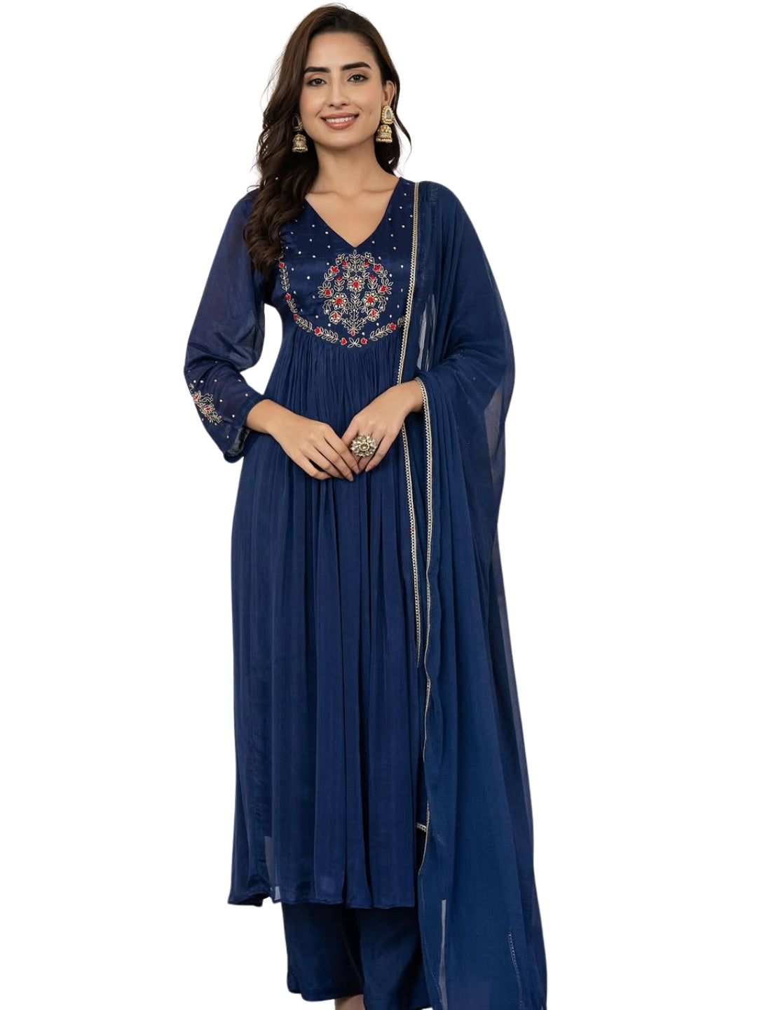 Festive Bloom Embroidered Anarkali Kurta Set with Dupatta