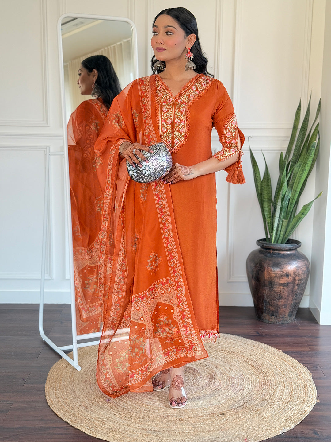 Kesari Noor Embroidered Kurta Set with Jacquard Dupatta
