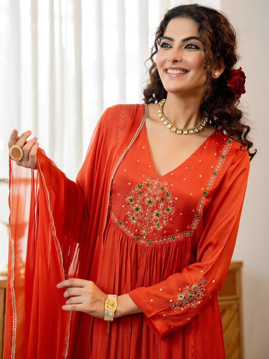 Festive Bloom Embroidered Anarkali Kurta Set with Dupatta