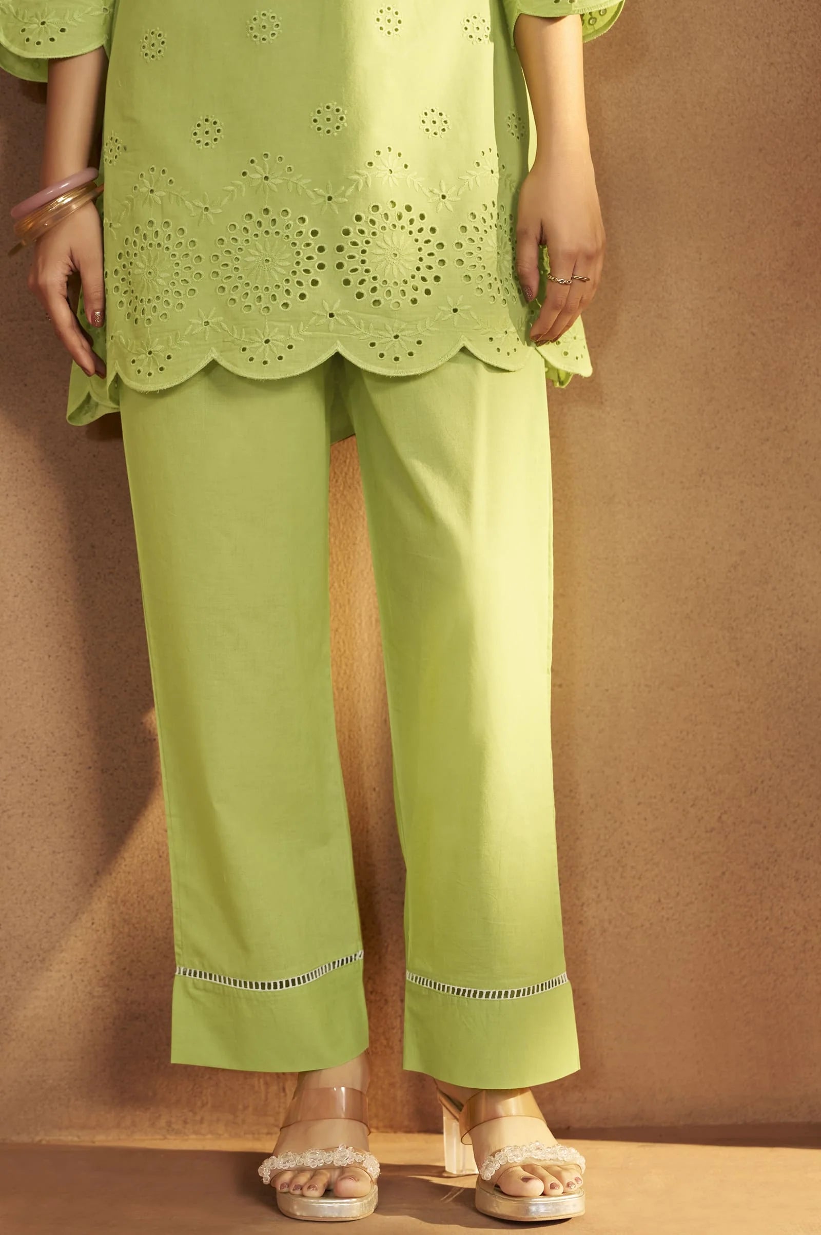 Lemon Green Scalloped Hem Summer Two-Piece Set