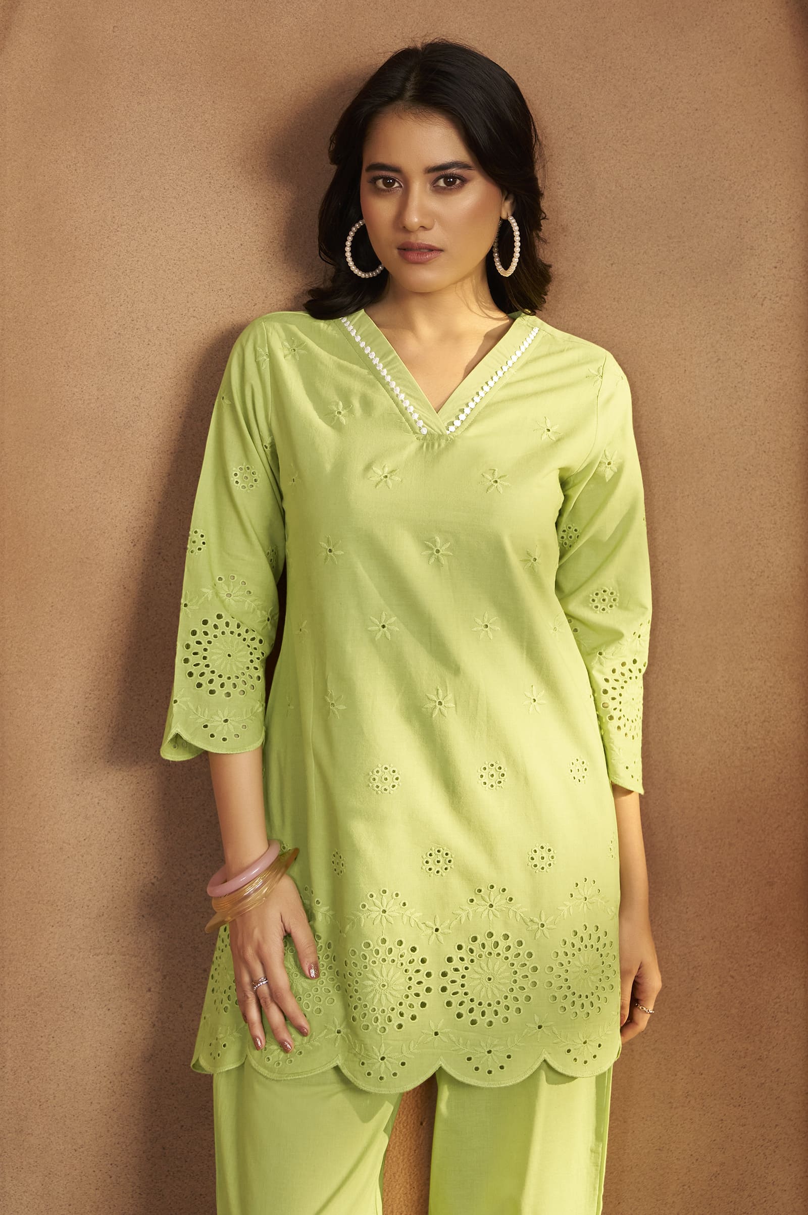 Lemon Green Scalloped Hem Summer Two-Piece Set