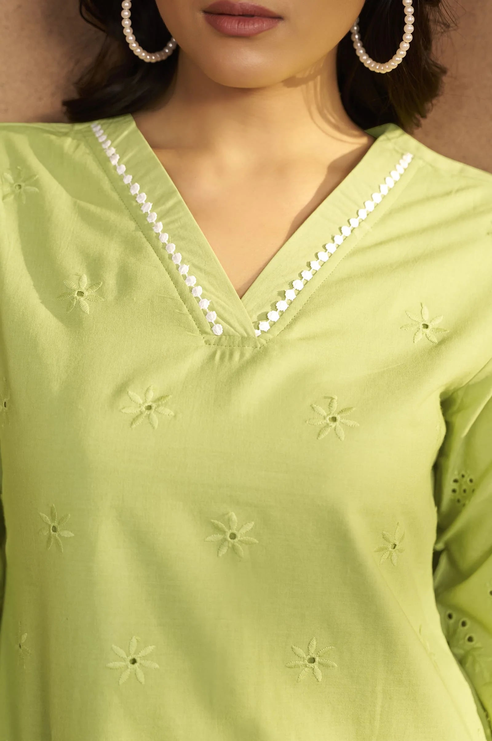 Lemon Green Scalloped Hem Summer Two-Piece Set