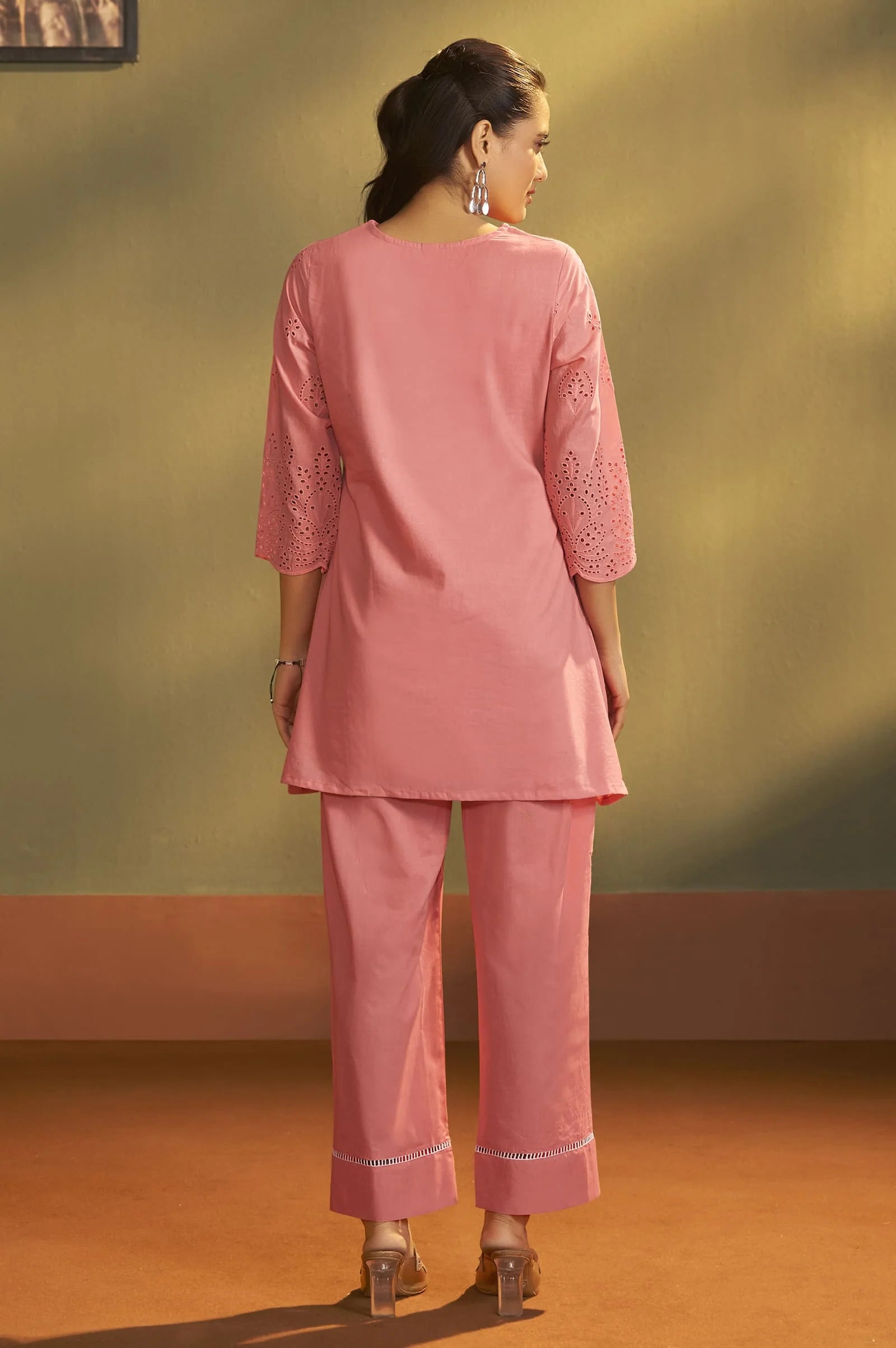 Blush Pink Schiffli Embroidered Cotton Co-ord Set