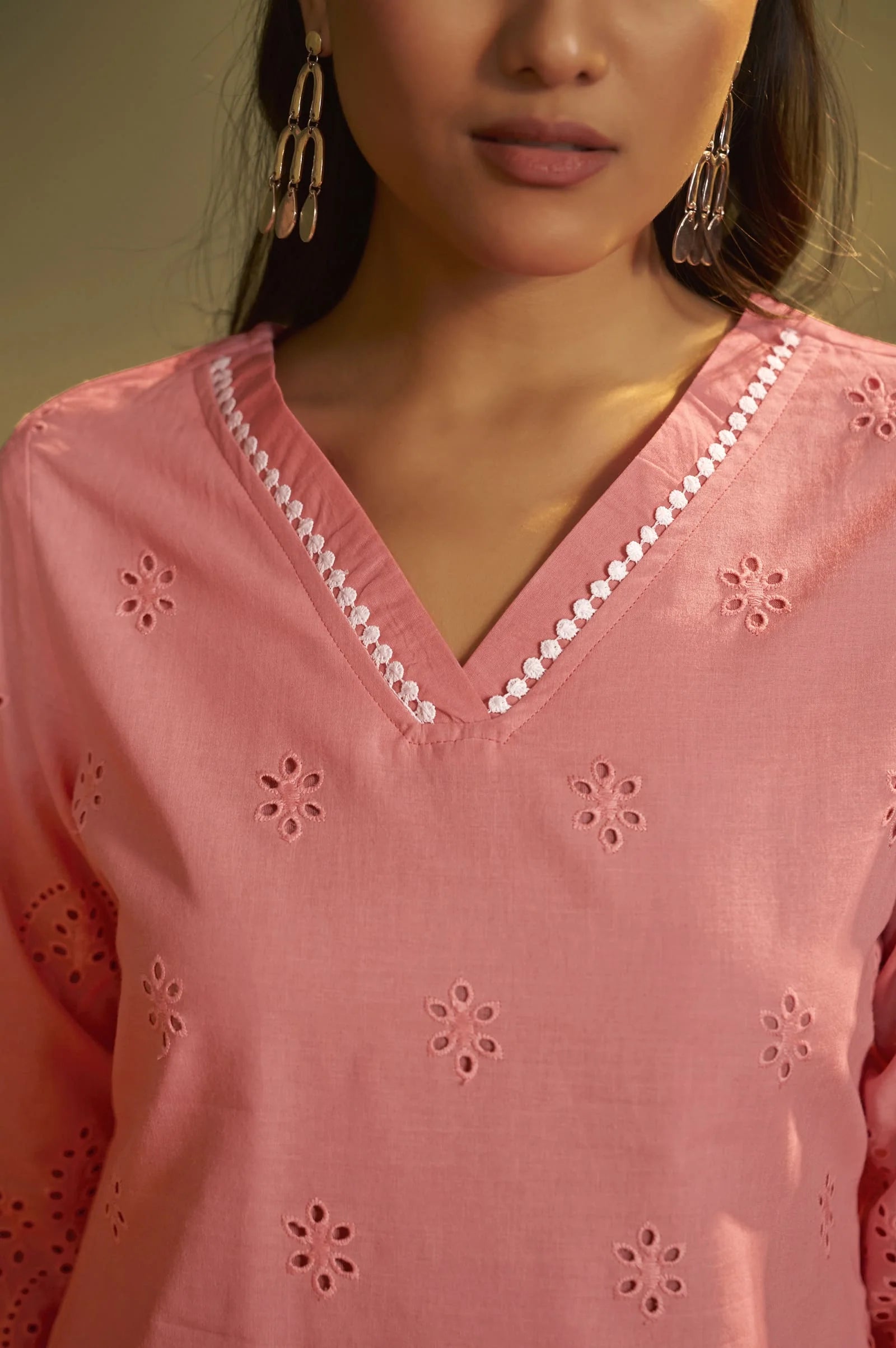 Blush Pink Schiffli Embroidered Cotton Co-ord Set