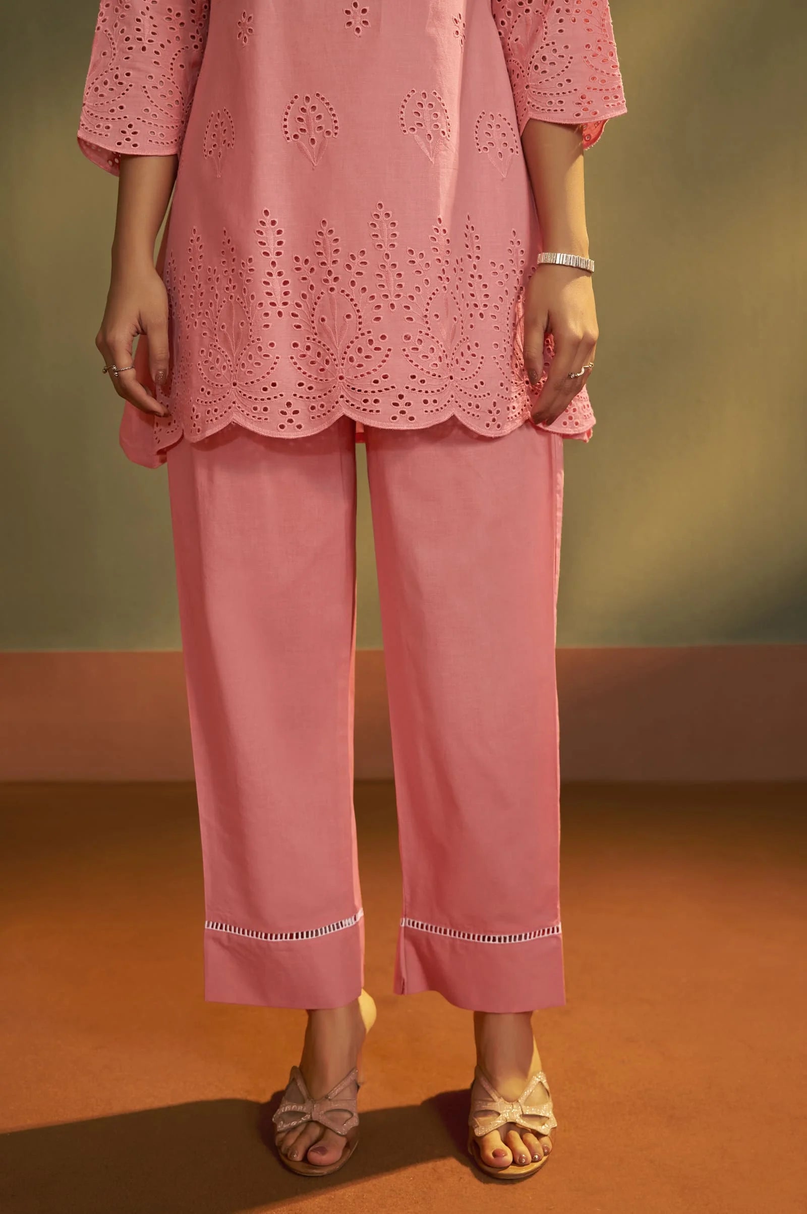 Blush Pink Schiffli Embroidered Cotton Co-ord Set