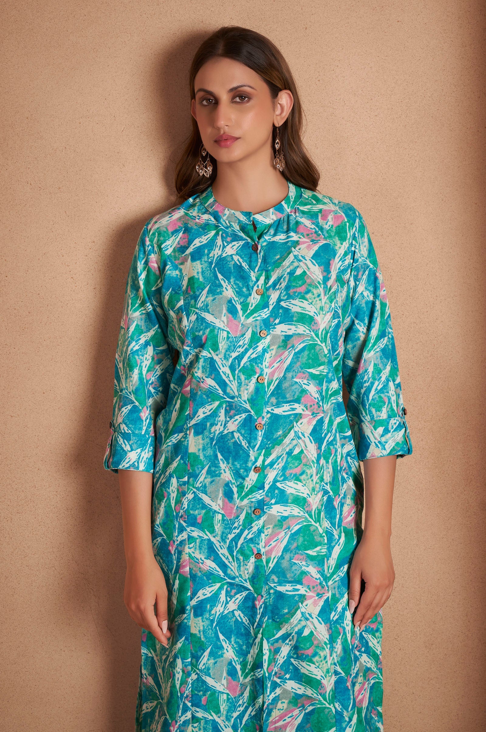Azure Bloom Printed Cotton Kurta