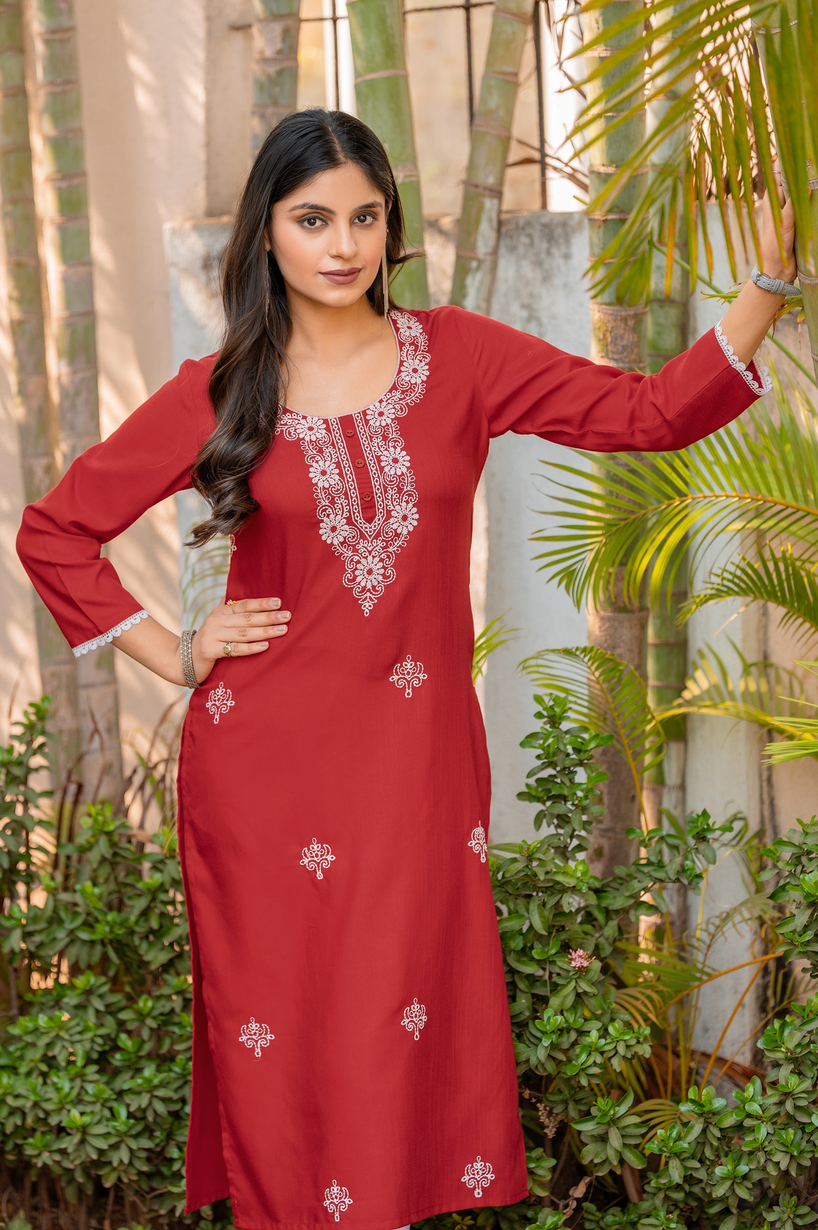 Ruby Chikankari Embroidered Kurta