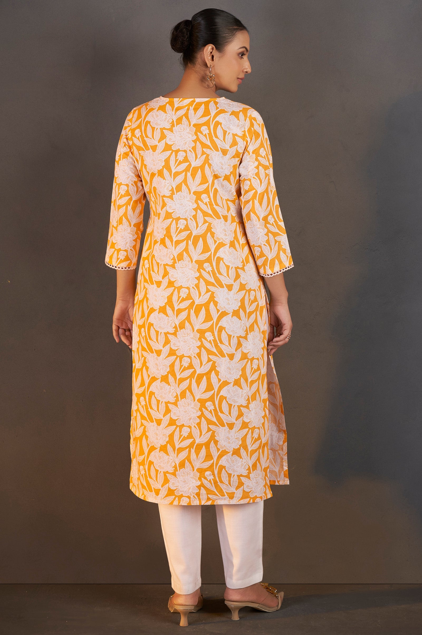 Sunflora Yellow Floral Cotton Kurta