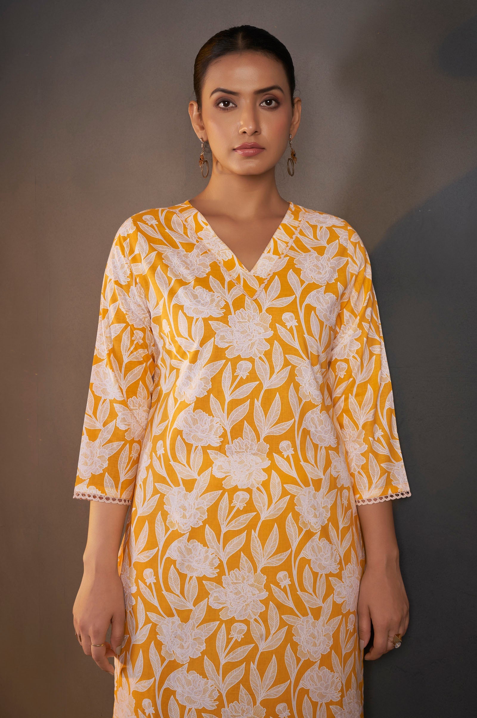 Sunflora Yellow Floral Cotton Kurta