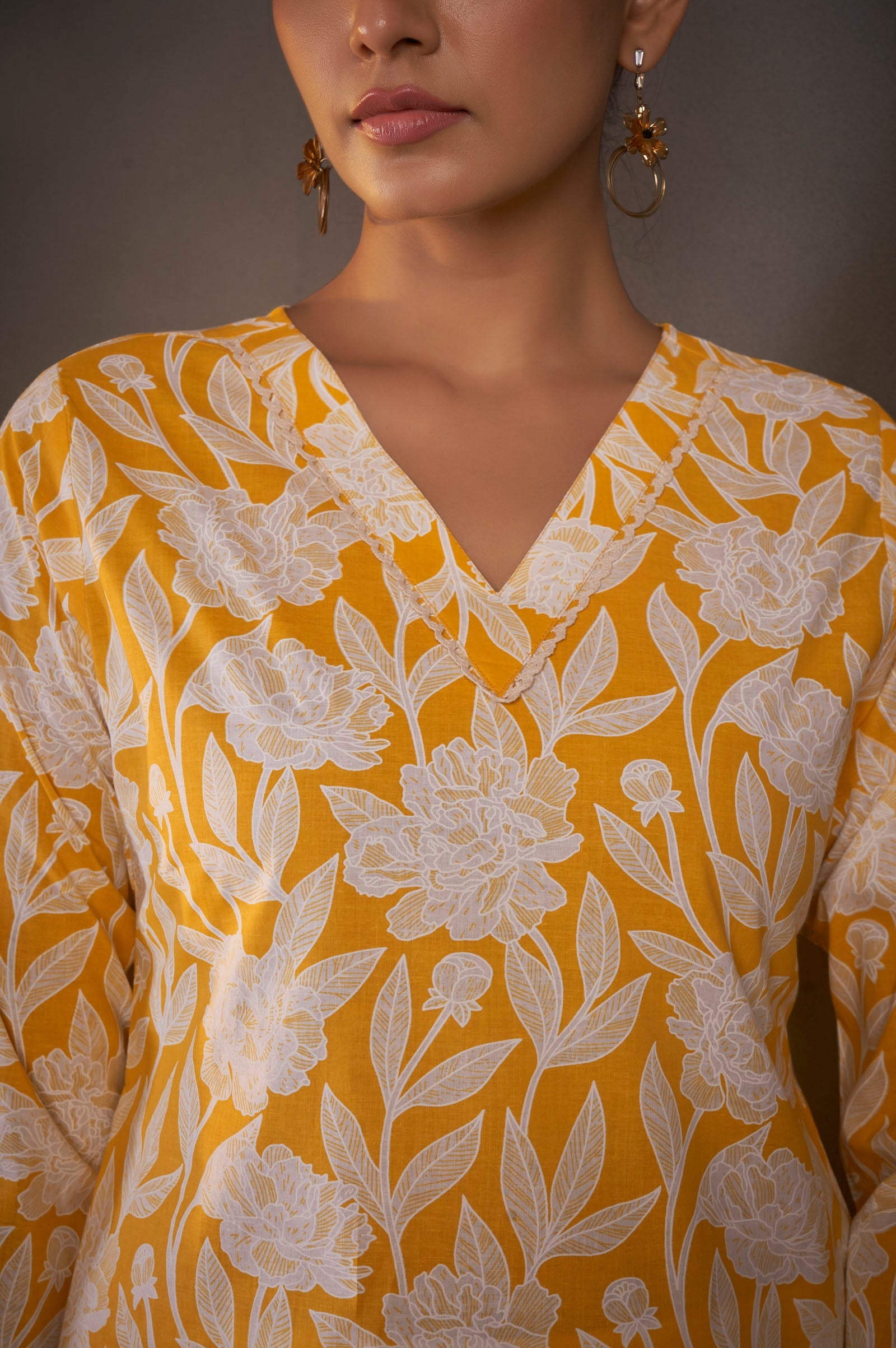 Sunflora Yellow Floral Cotton Kurta