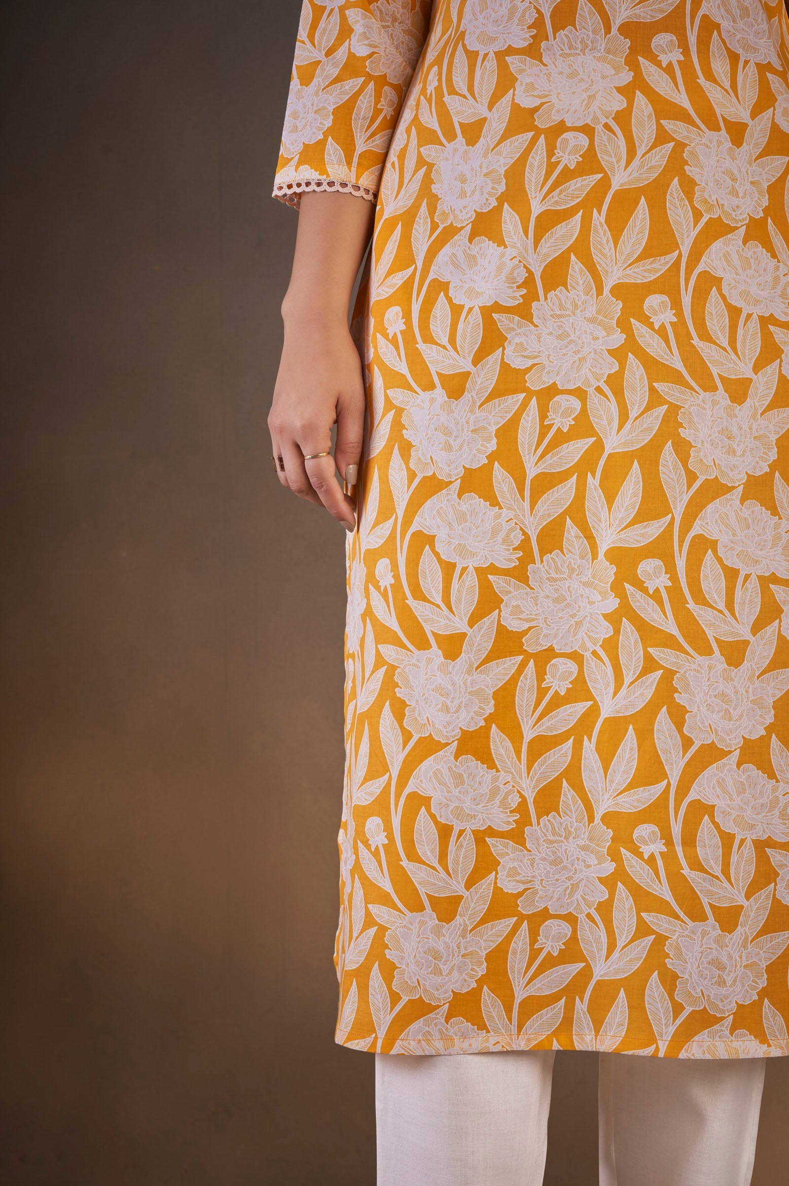 Sunflora Yellow Floral Cotton Kurta