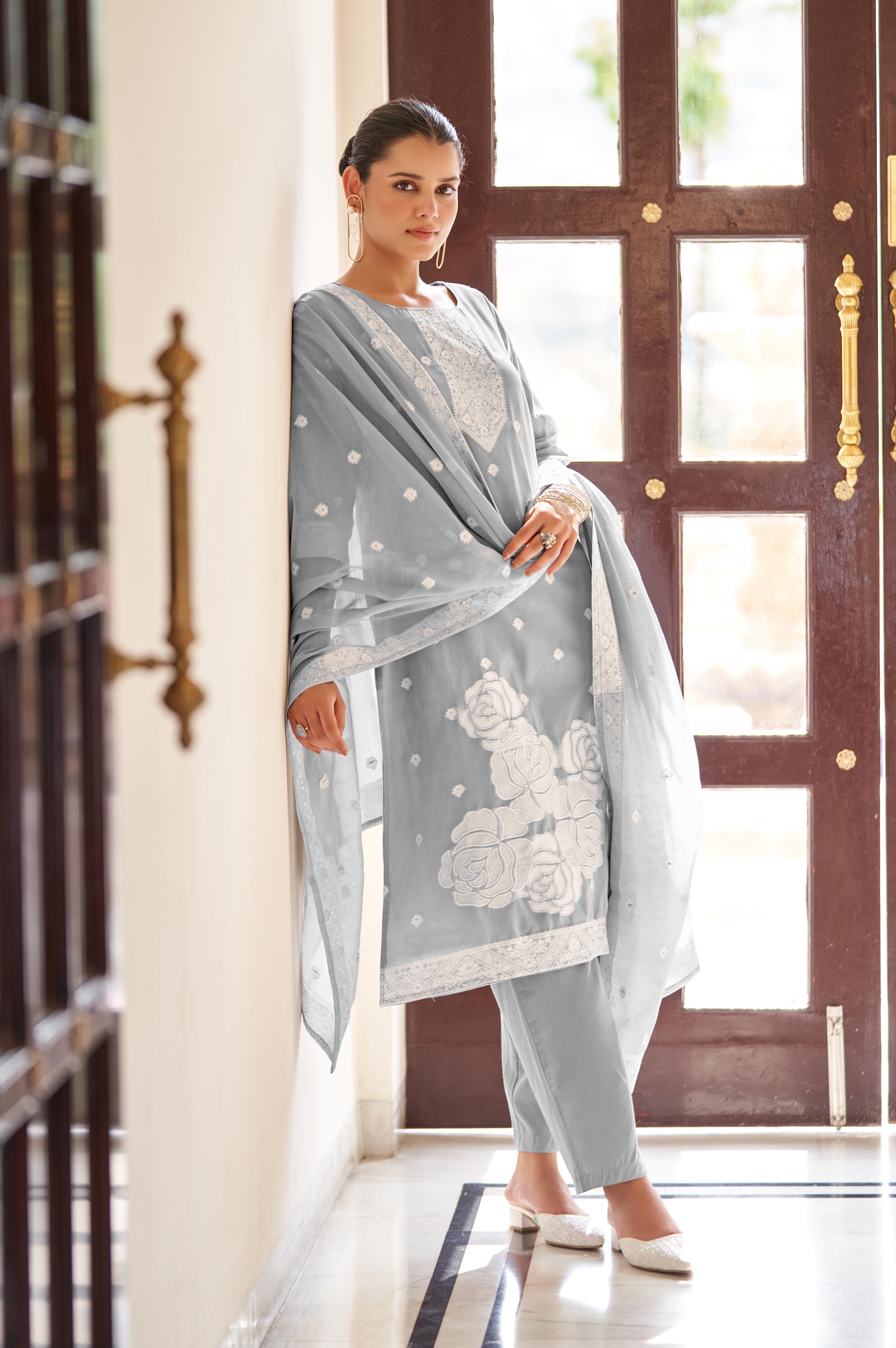 Silver Mist Jacquard Kurta Set