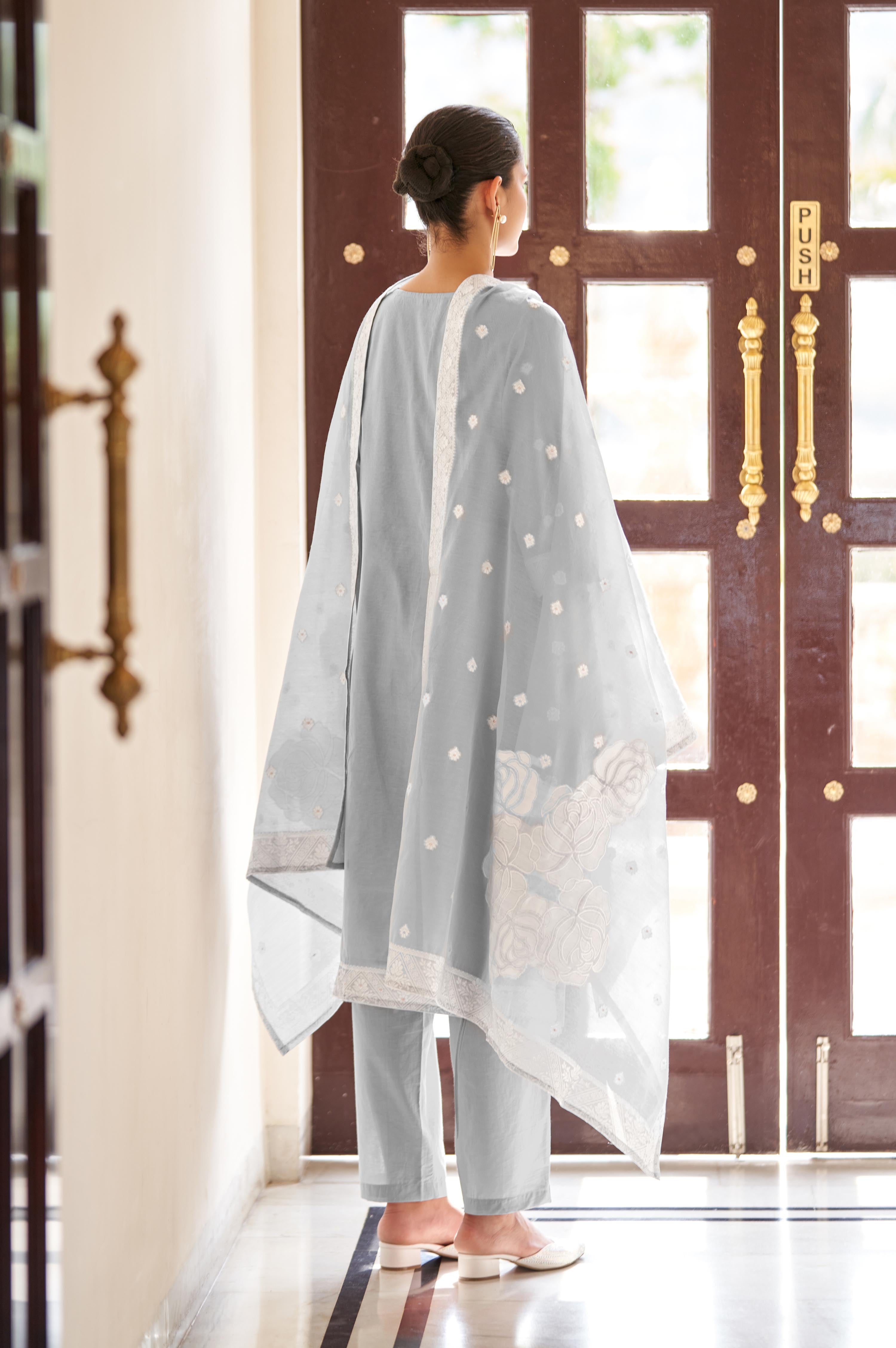 Silver Mist Jacquard Kurta Set