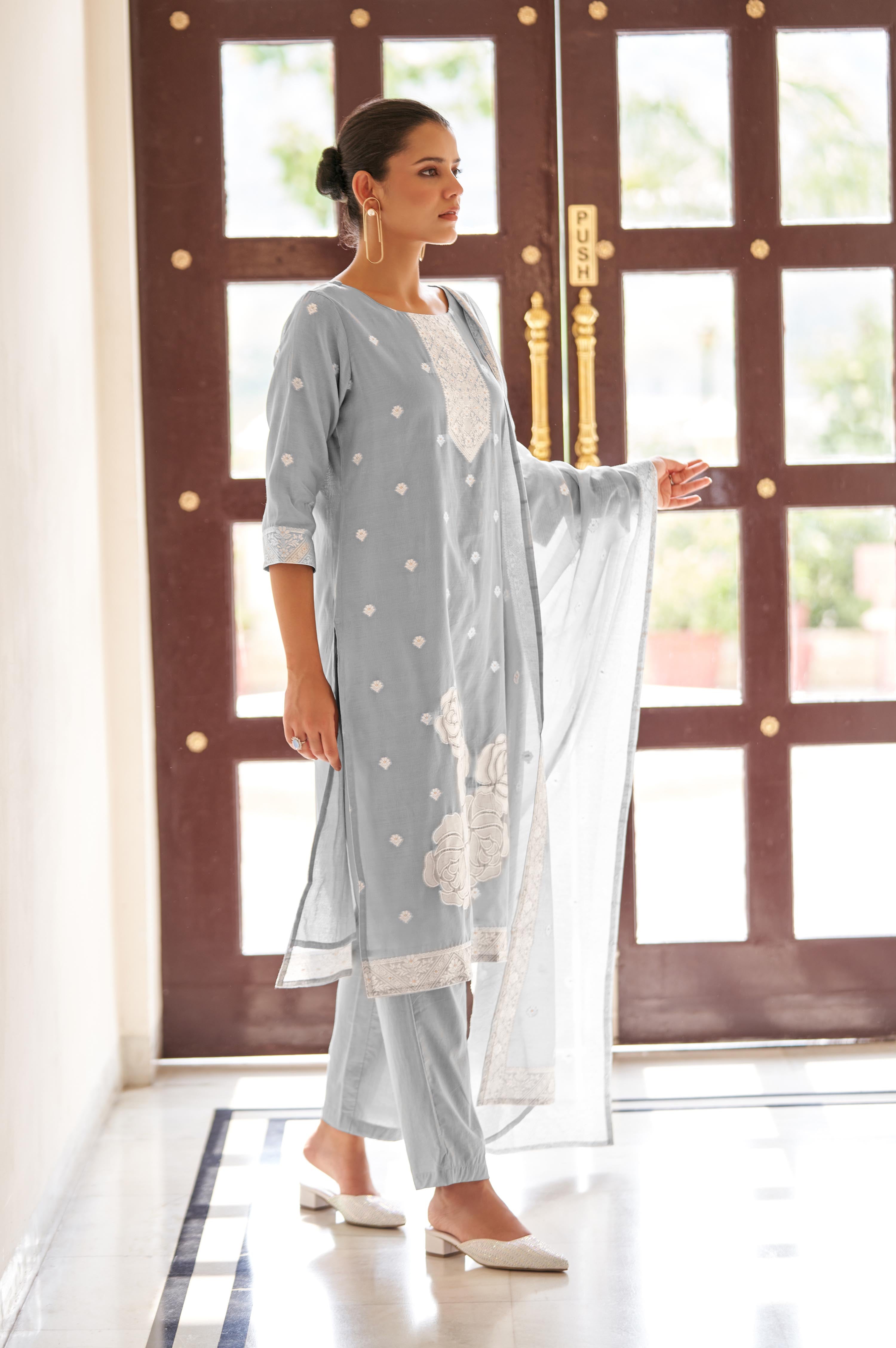 Silver Mist Jacquard Kurta Set