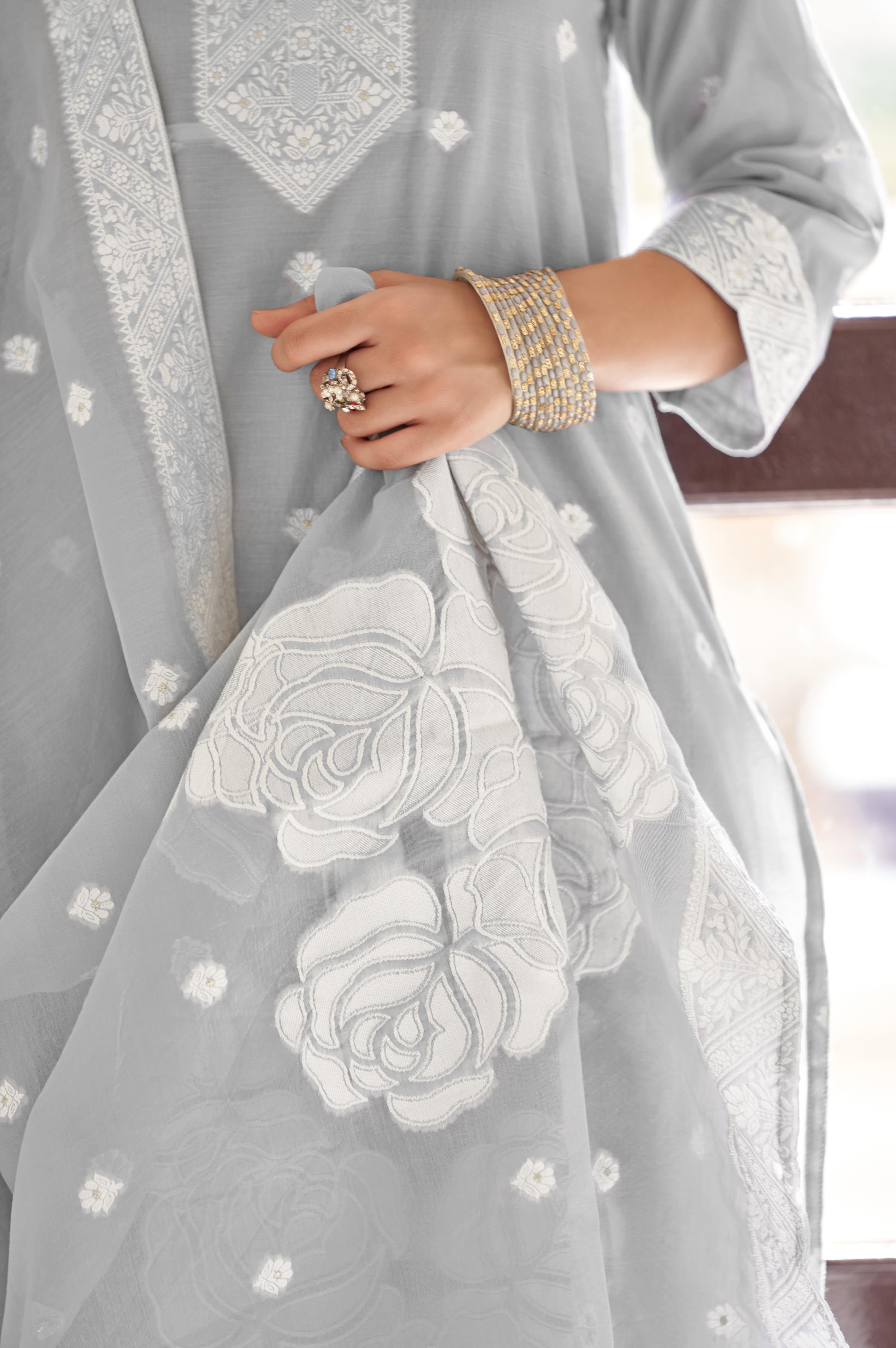 Silver Mist Jacquard Kurta Set