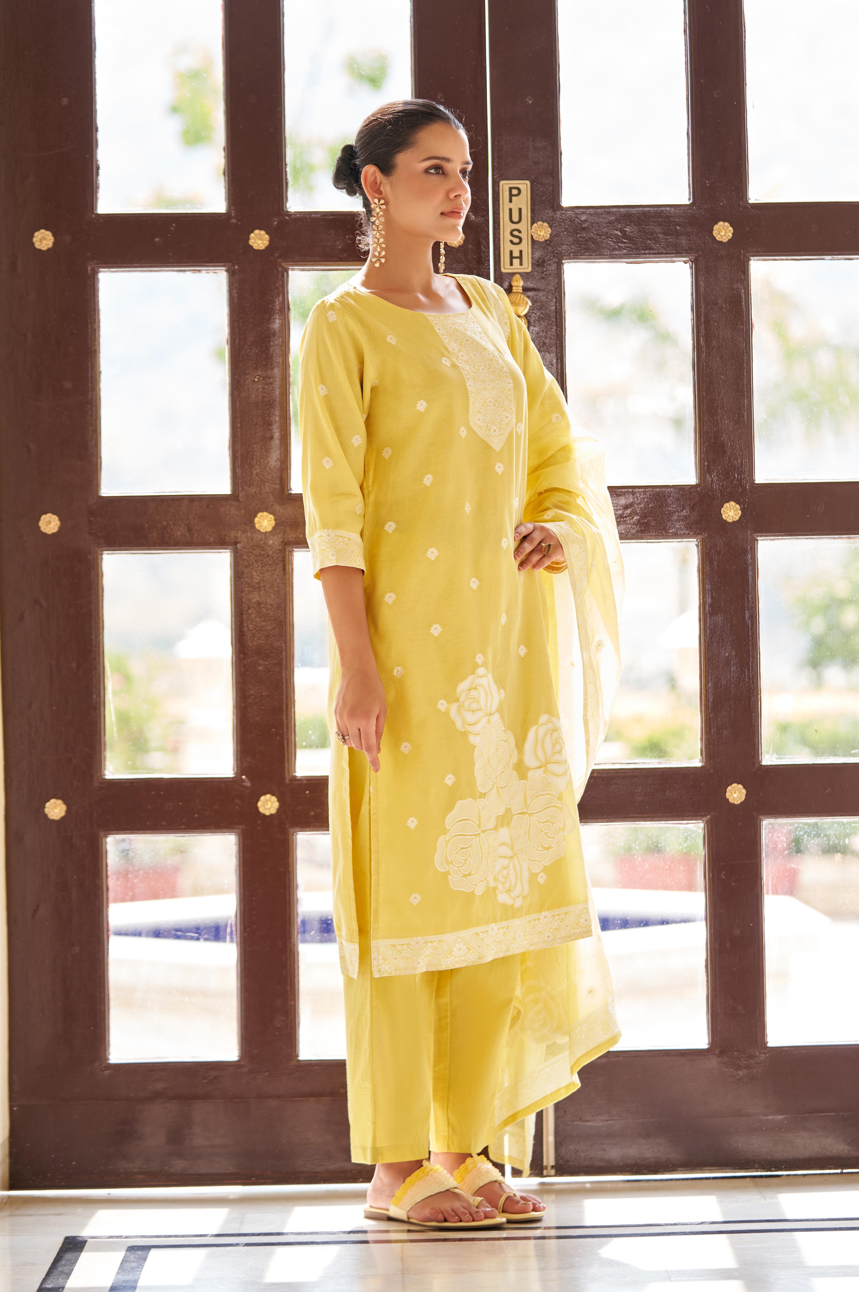 Golden Bloom Jacquard Kurta Set