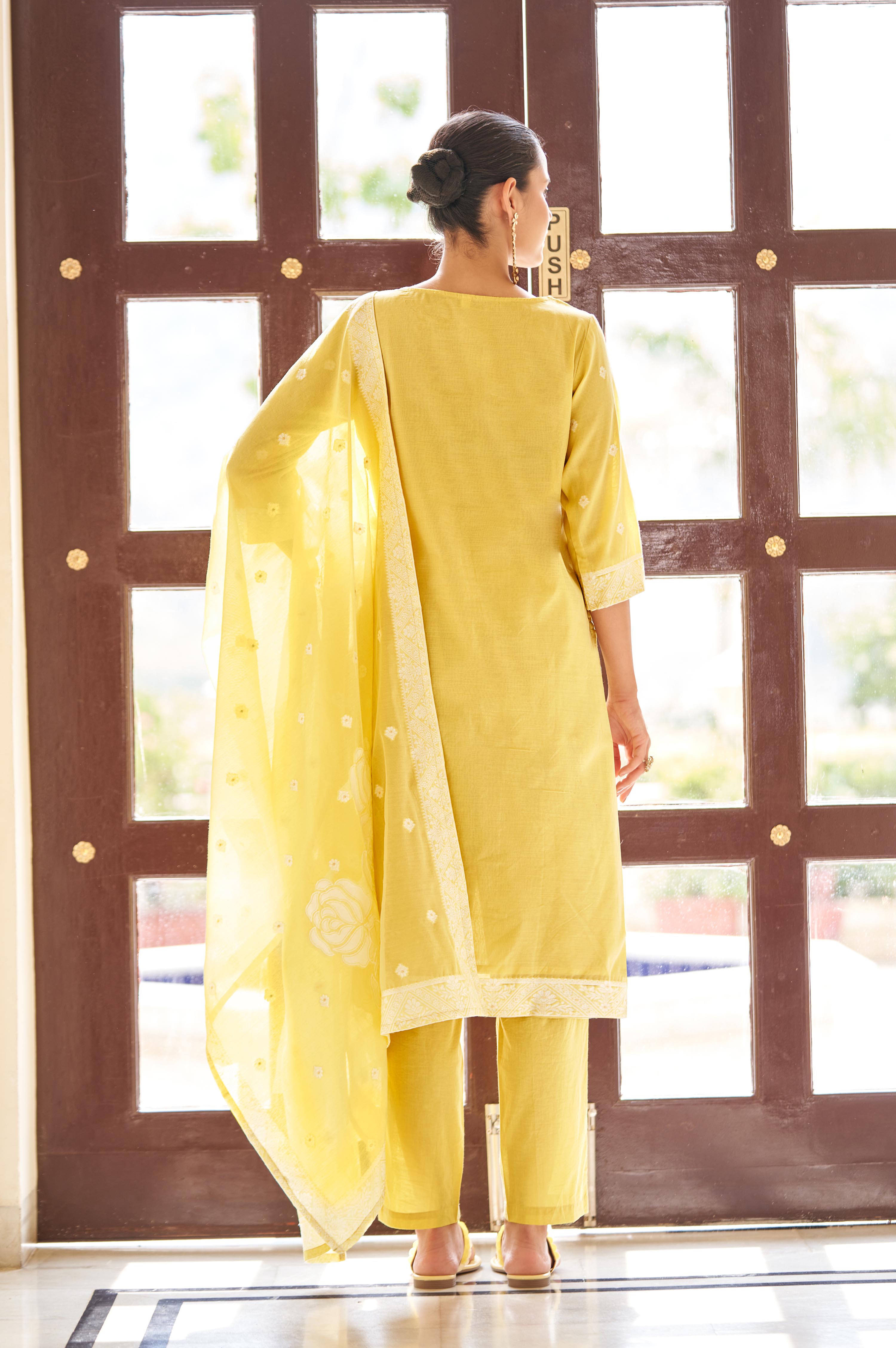 Golden Bloom Jacquard Kurta Set