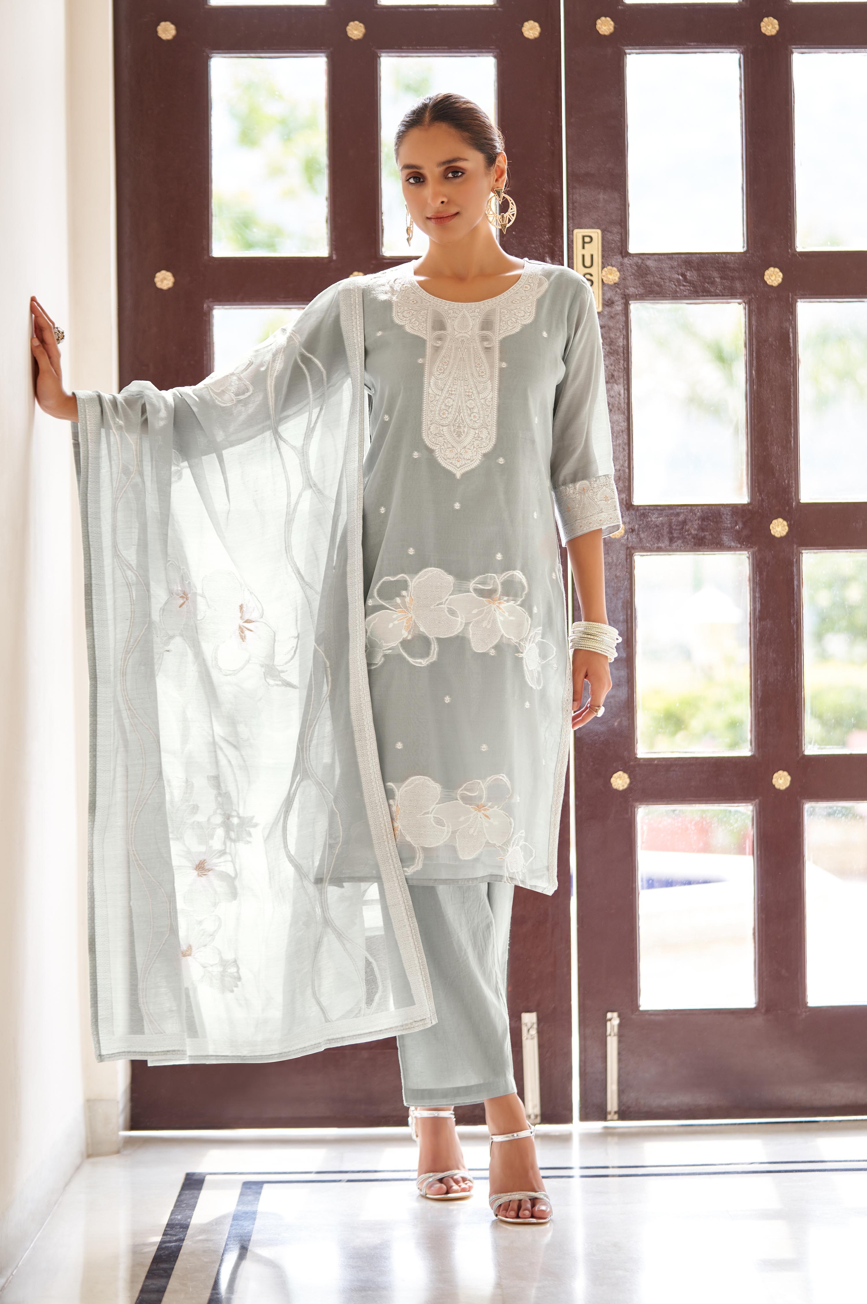 Silver Royale Jacquard Kurta Set