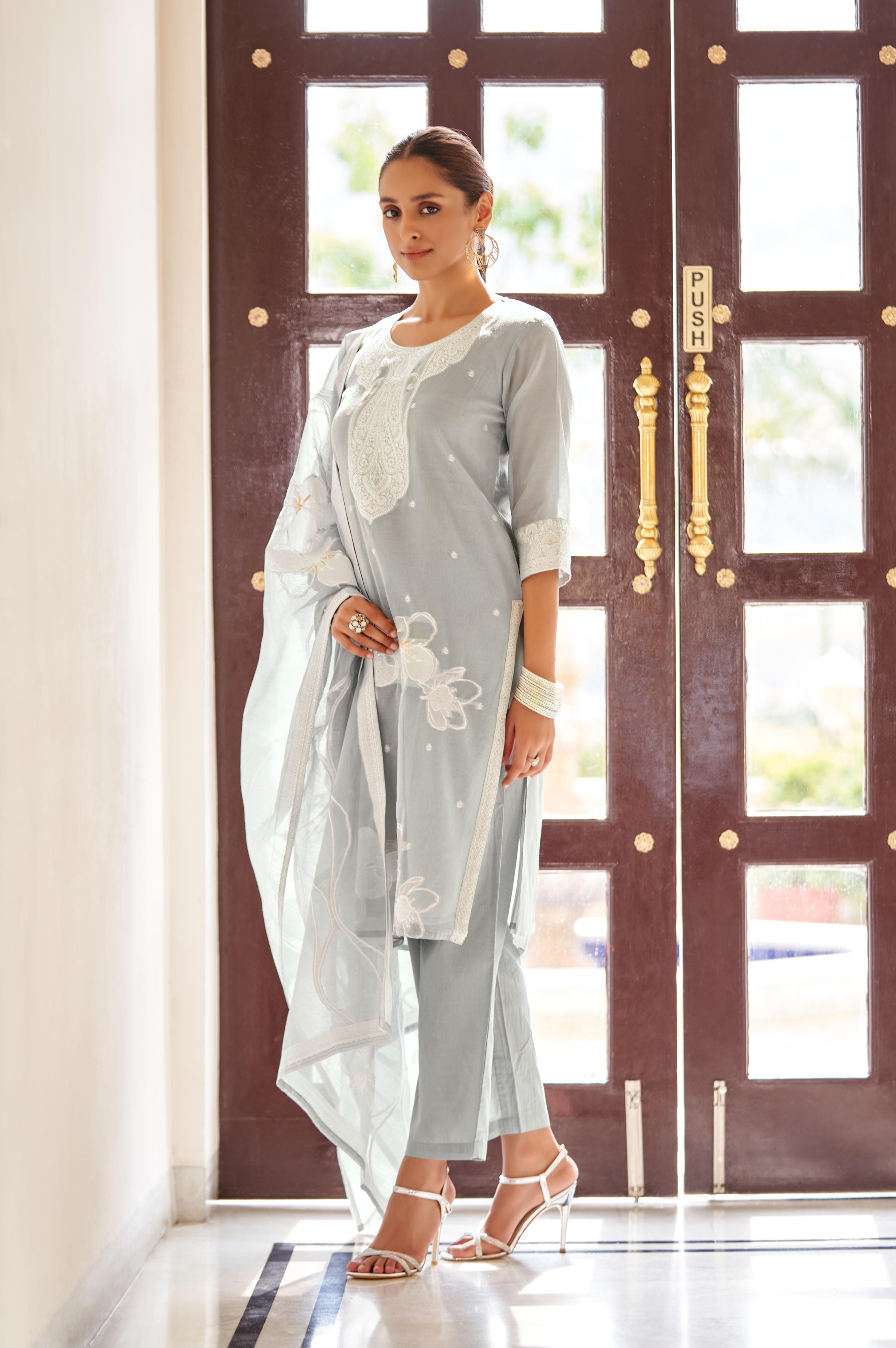 Silver Royale Jacquard Kurta Set