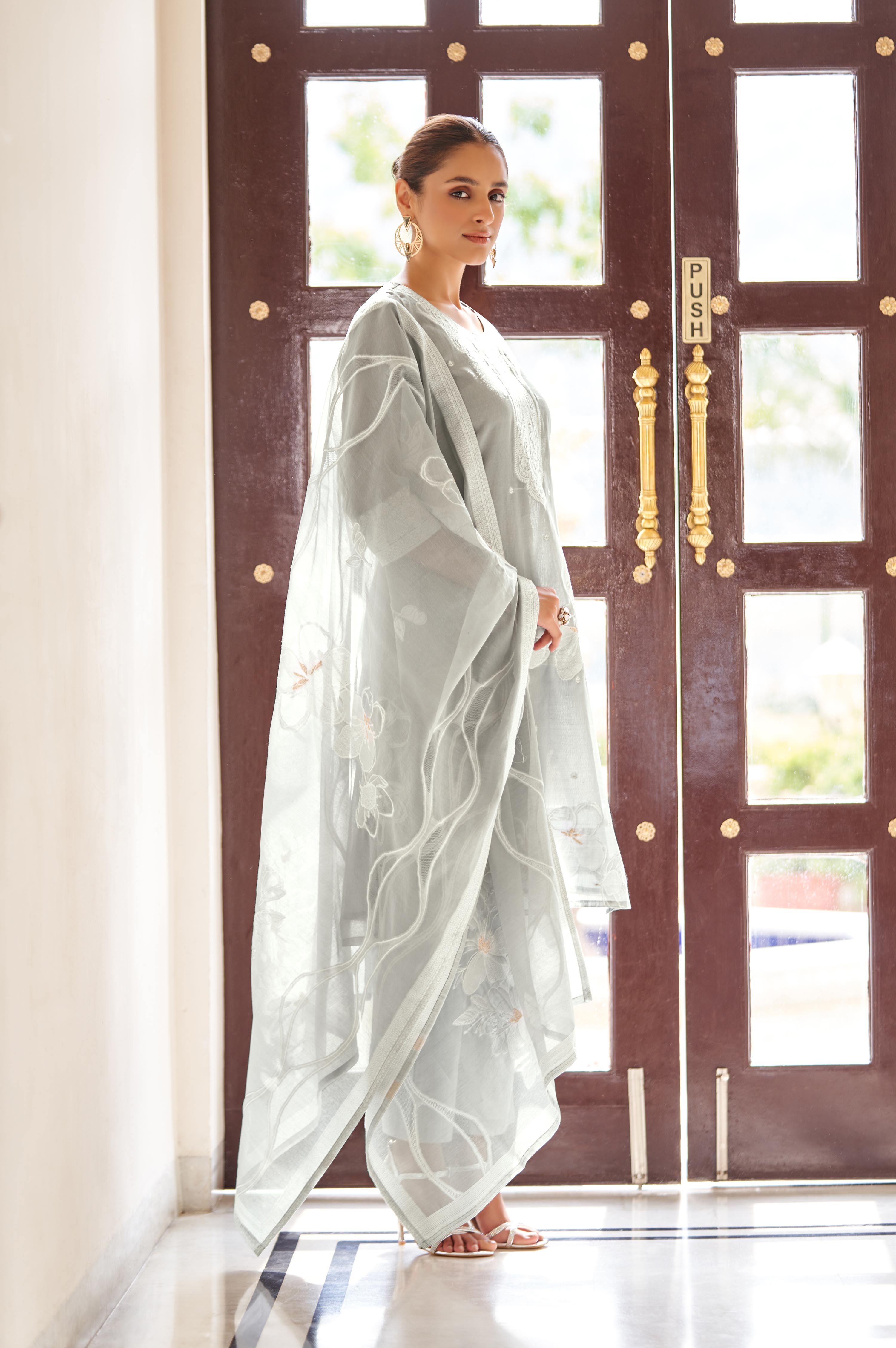 Silver Royale Jacquard Kurta Set