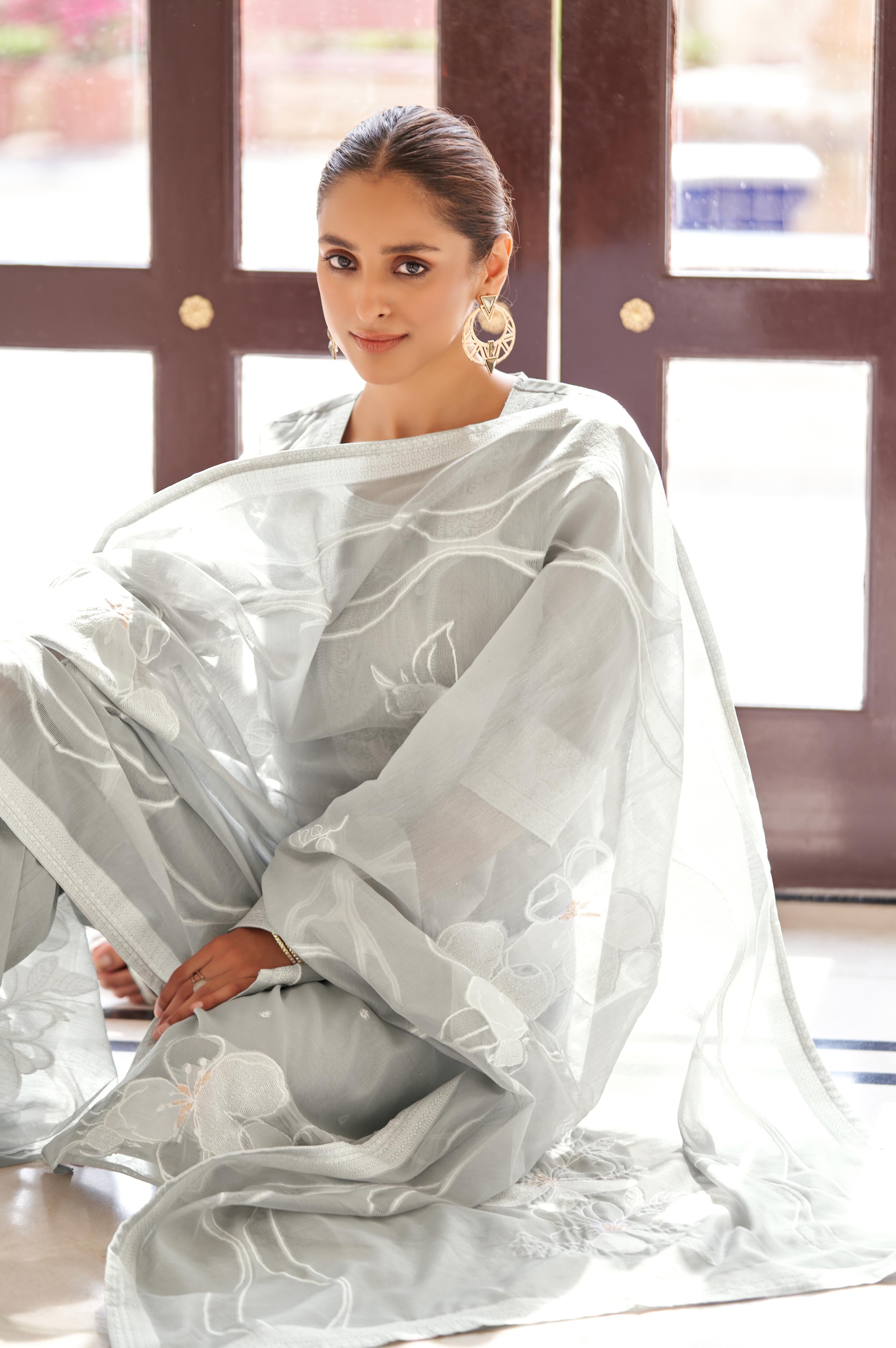 Silver Royale Jacquard Kurta Set