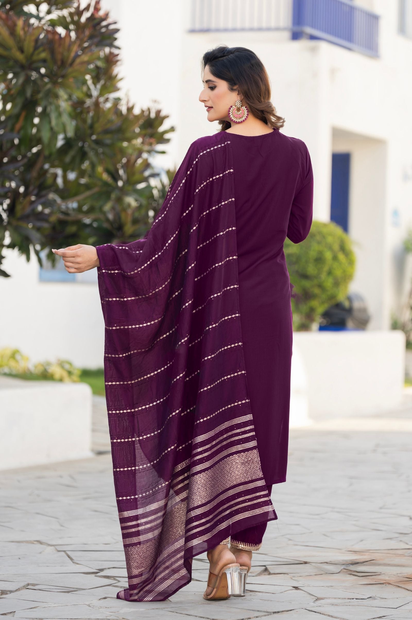Wine Royale Embroidered Kurta Set