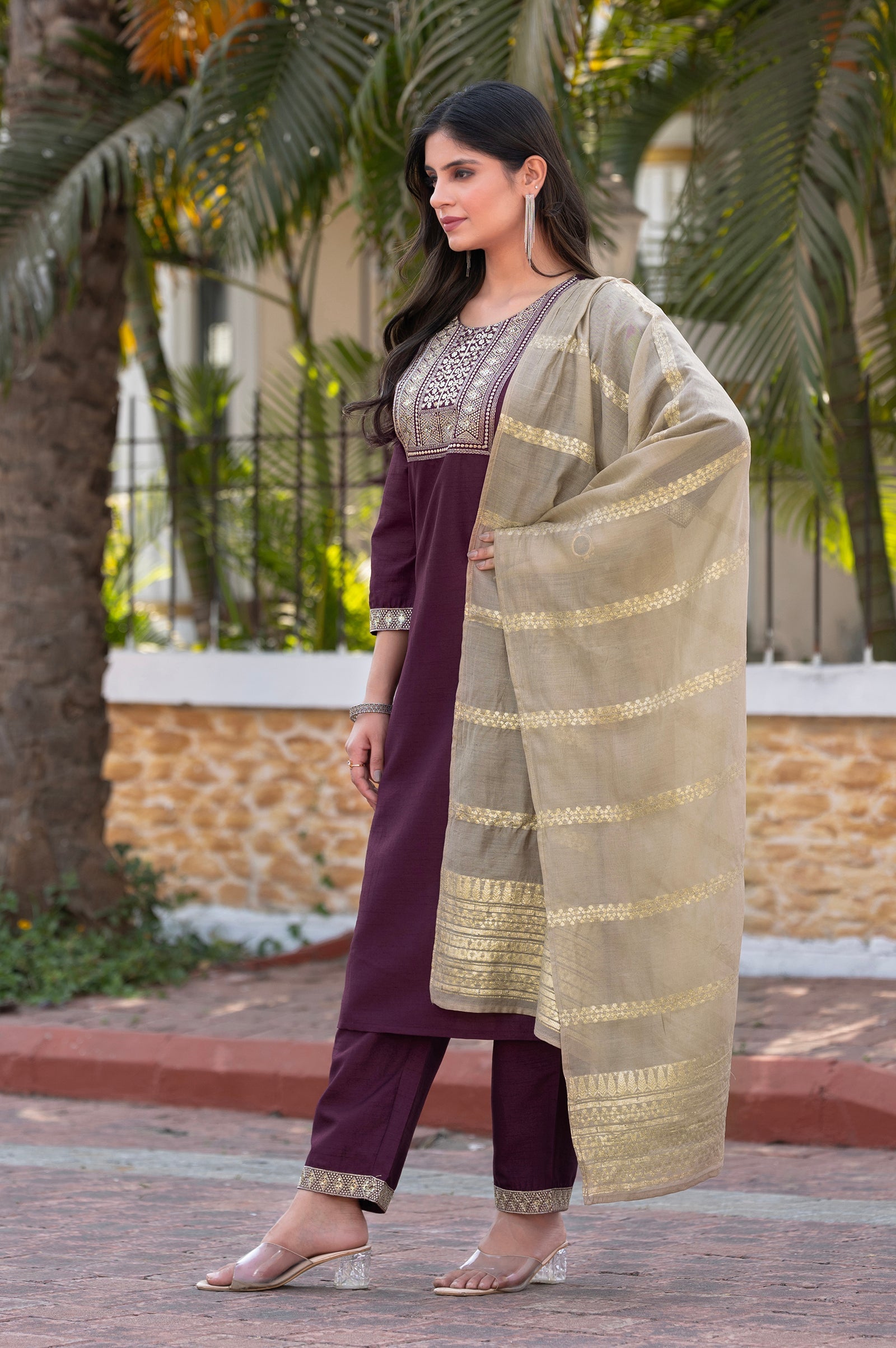 Burgundy Royale Embroidered Silk Kurta Set