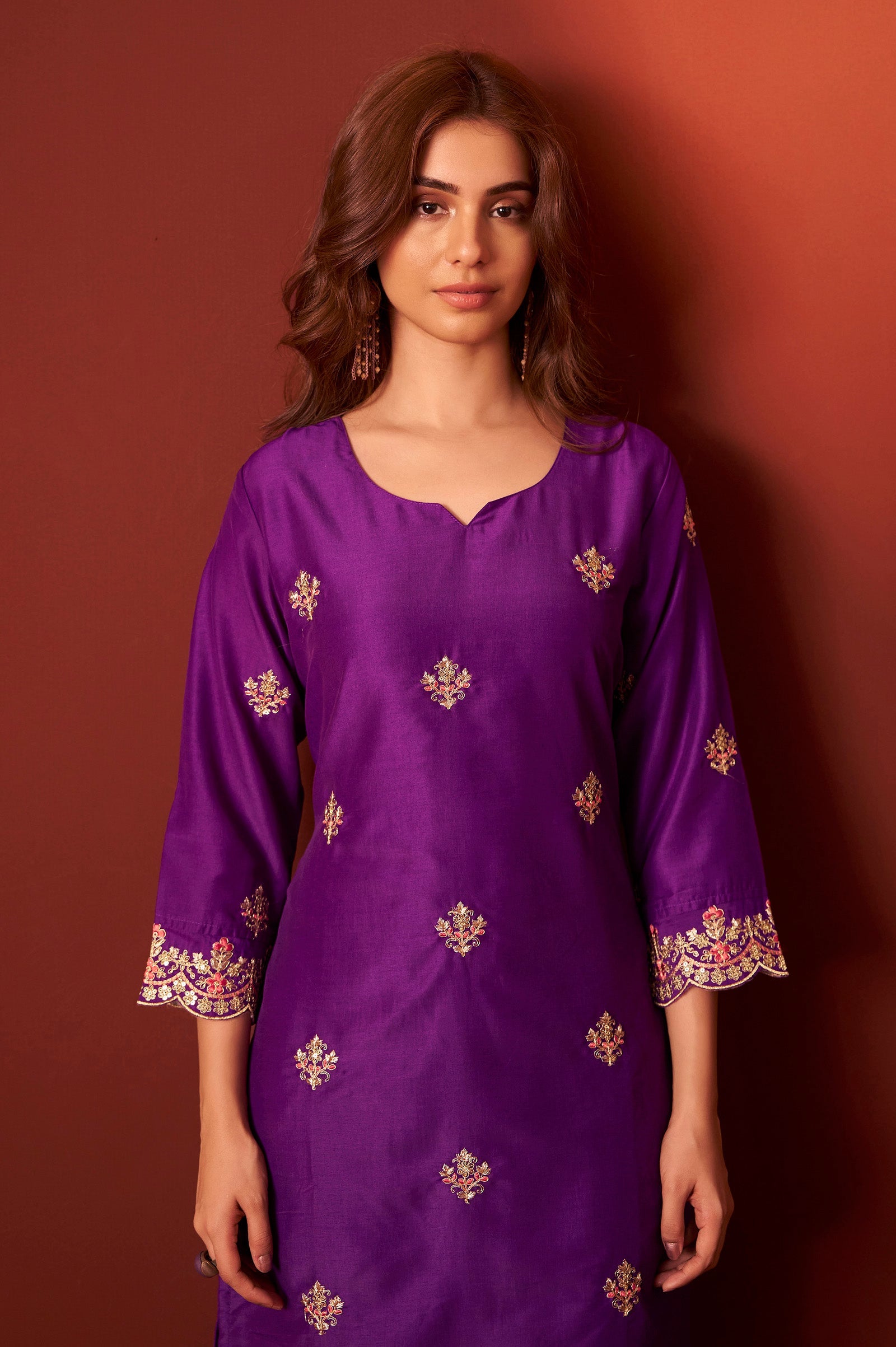 Royal Orchid Embroidered Kurta Set