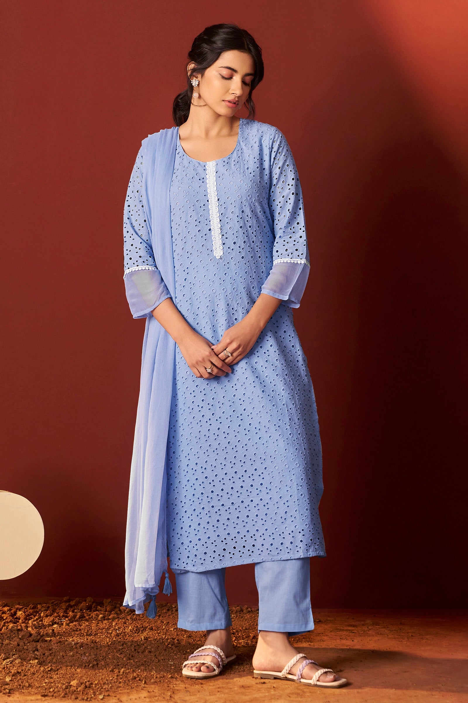 Sky Grace Schiffli Kurta Set