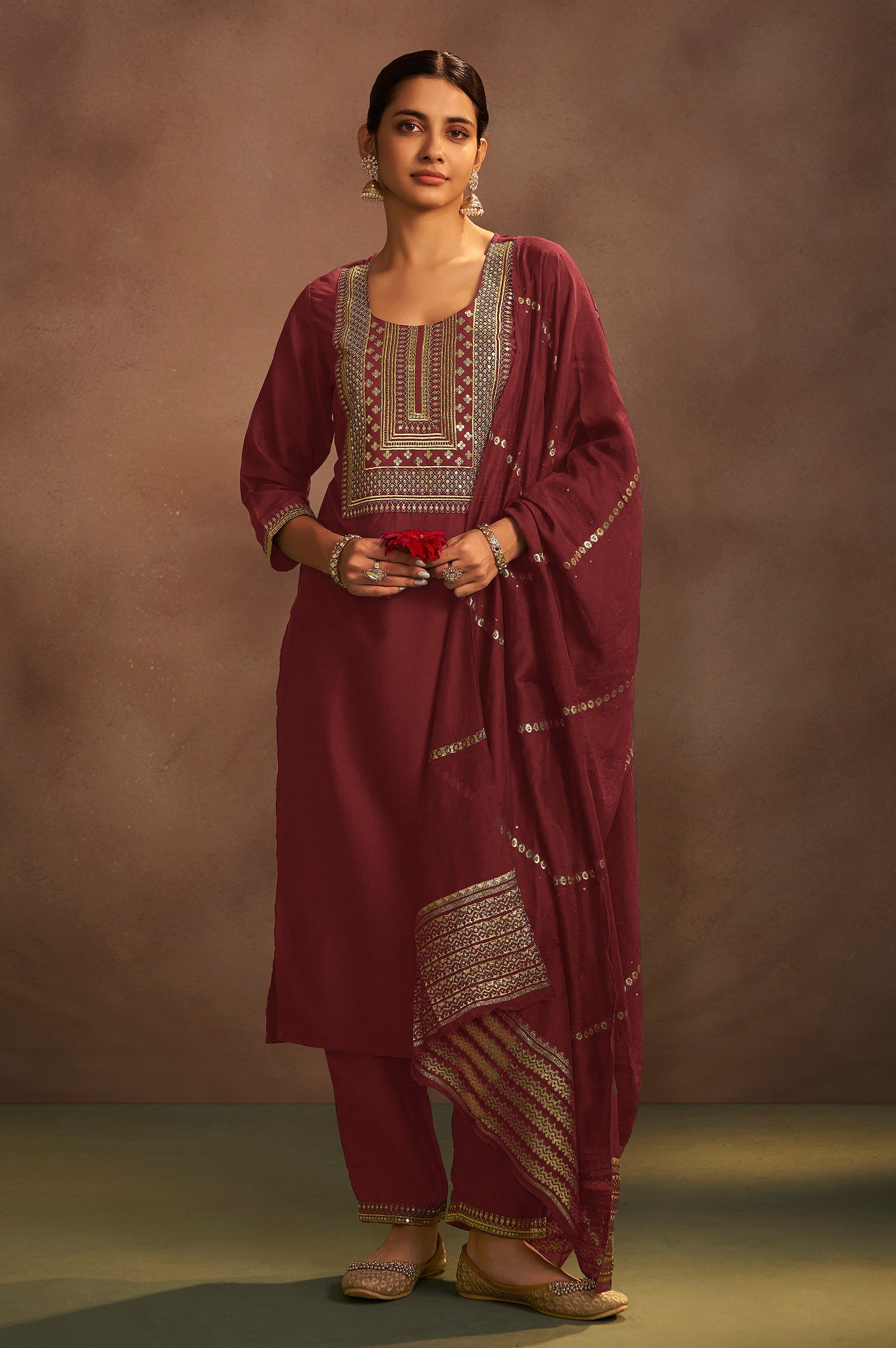 Terracotta Royale Embroidered Kurta Set
