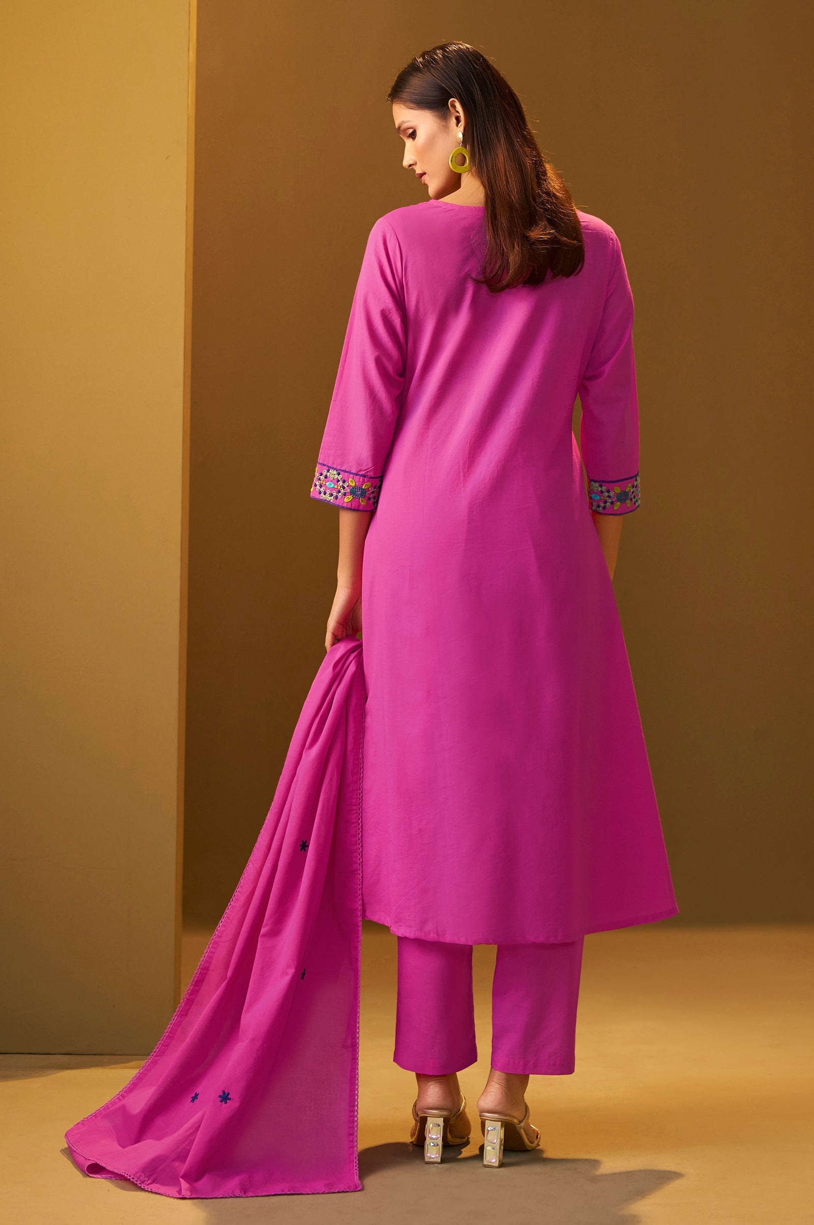 Blush Bloom Pure Cotton Embroidered Flared Kurta Set