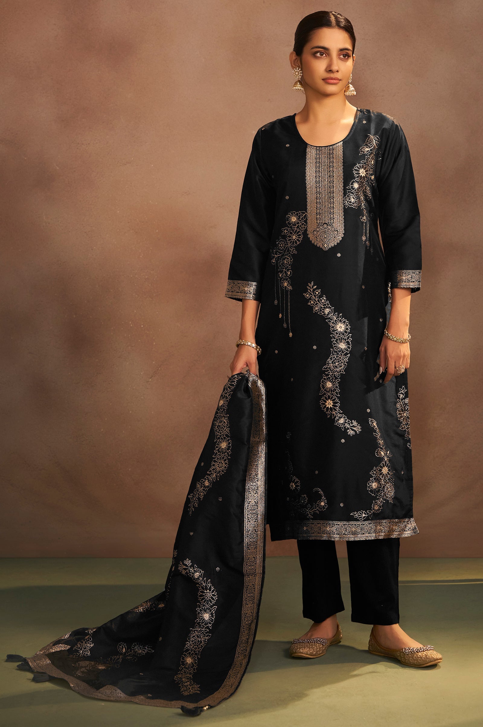 Midnight Royale Jacquard Kurta Set