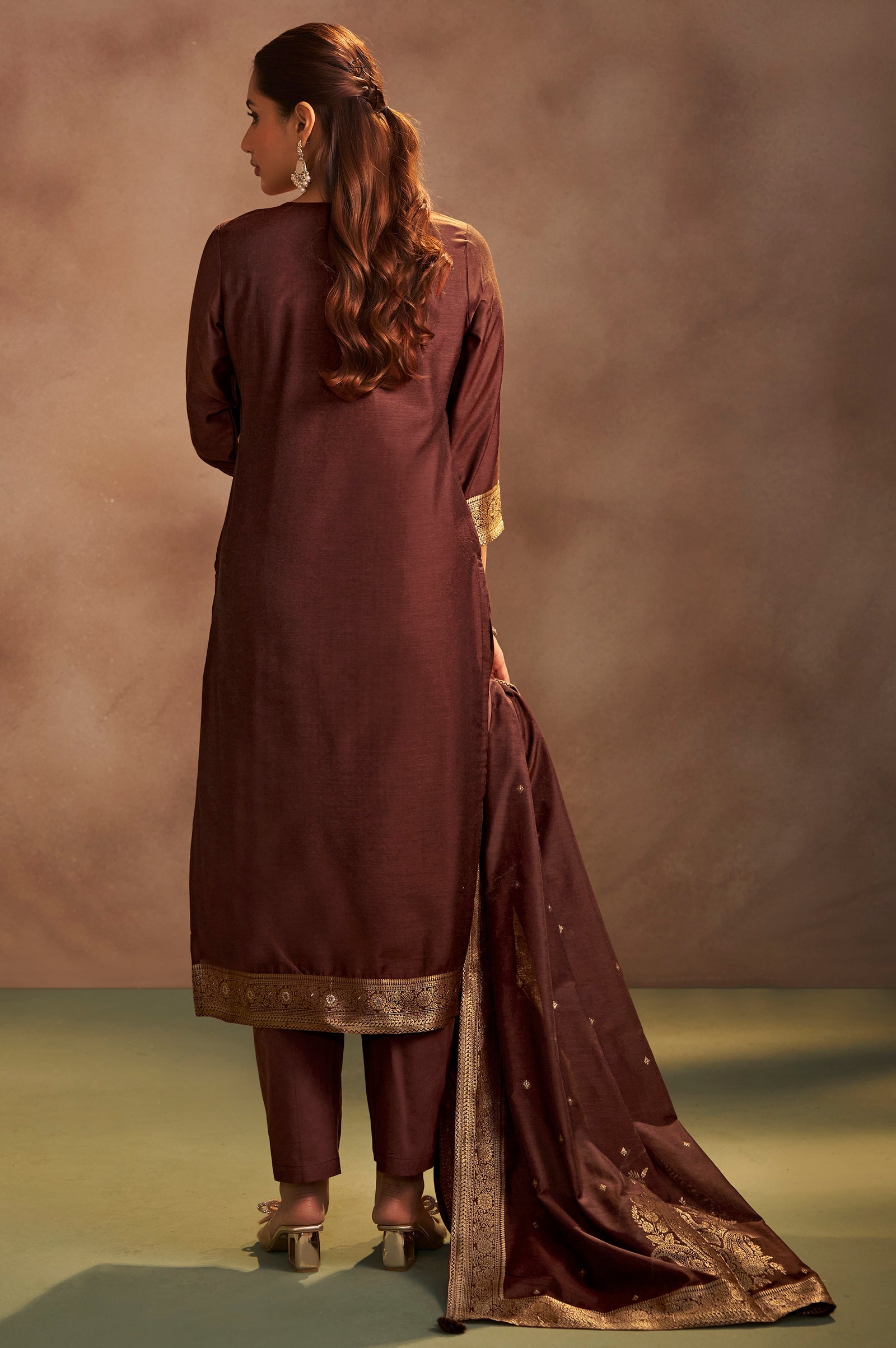 Mocha Royale Jacquard Kurta Set