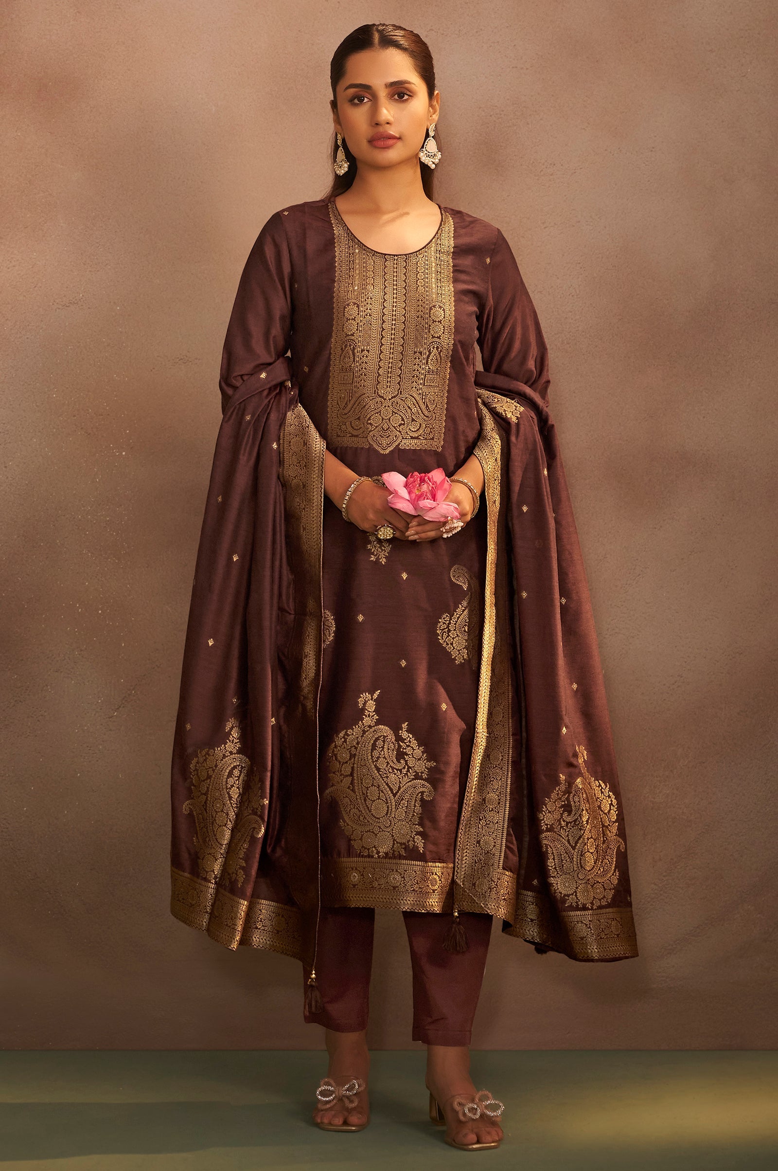 Mocha Royale Jacquard Kurta Set