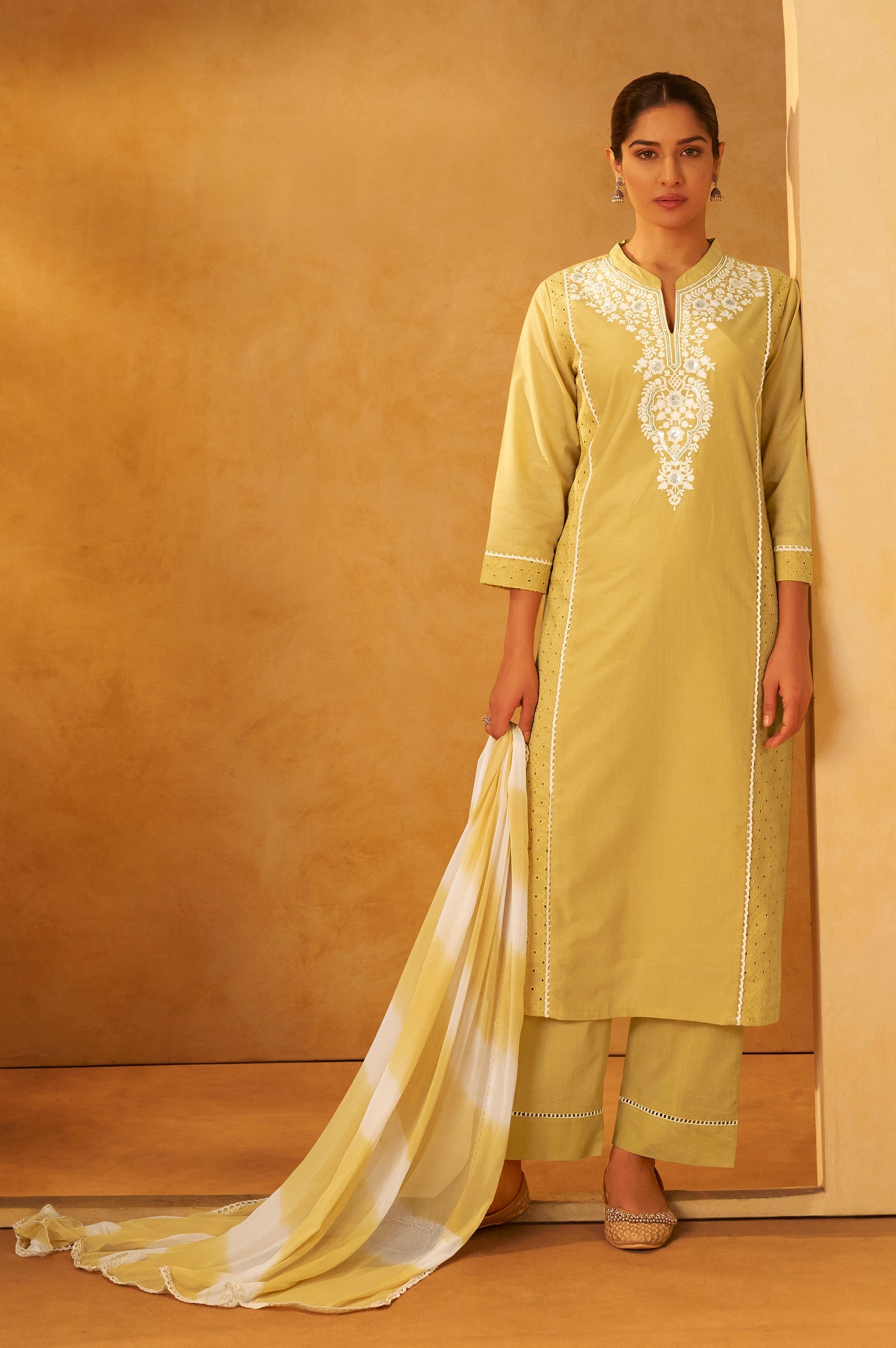 Sunshine Schiffli Embroidered Cotton Kurta Set