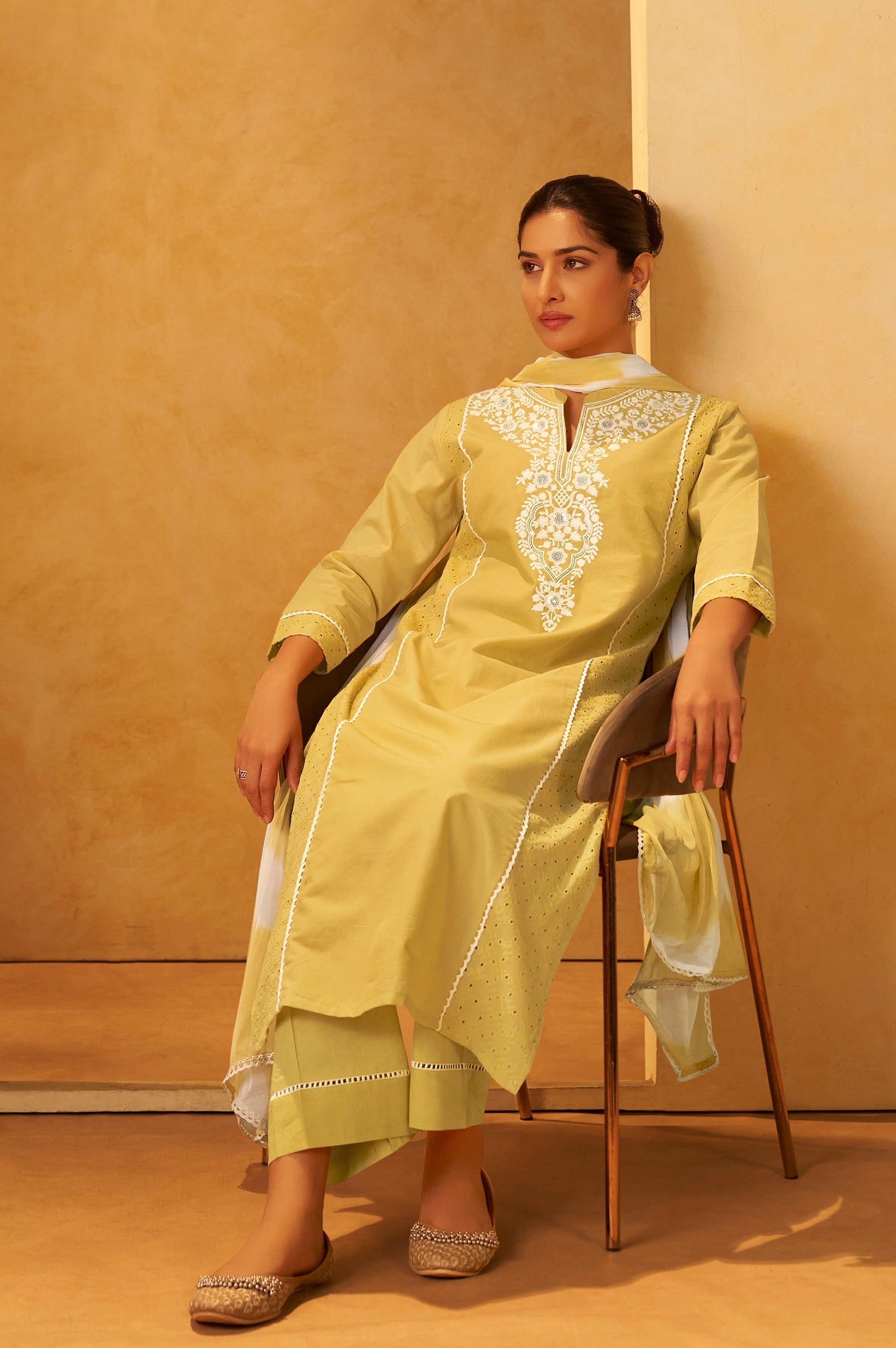 Sunshine Schiffli Embroidered Cotton Kurta Set