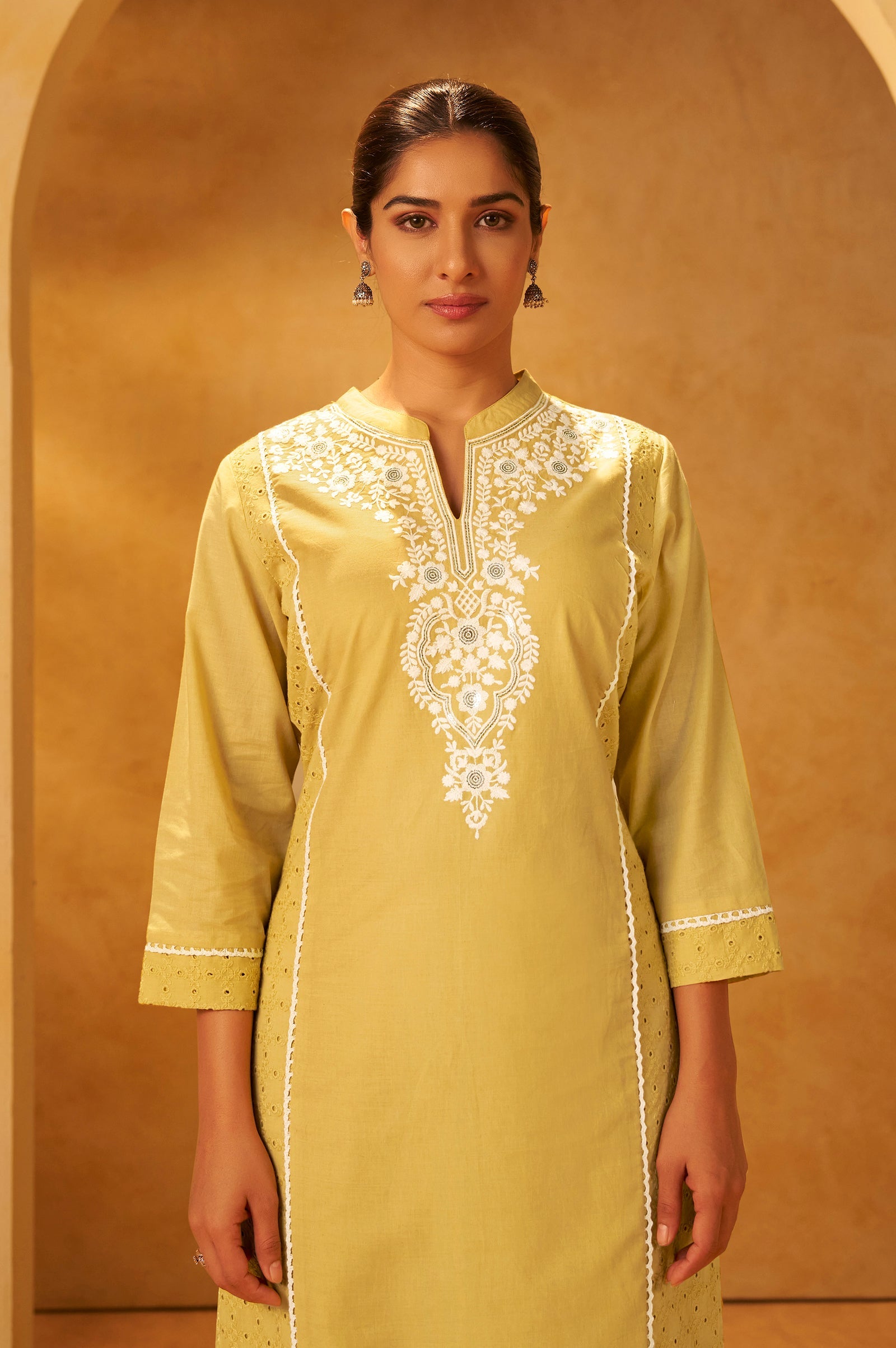 Sunshine Schiffli Embroidered Cotton Kurta Set