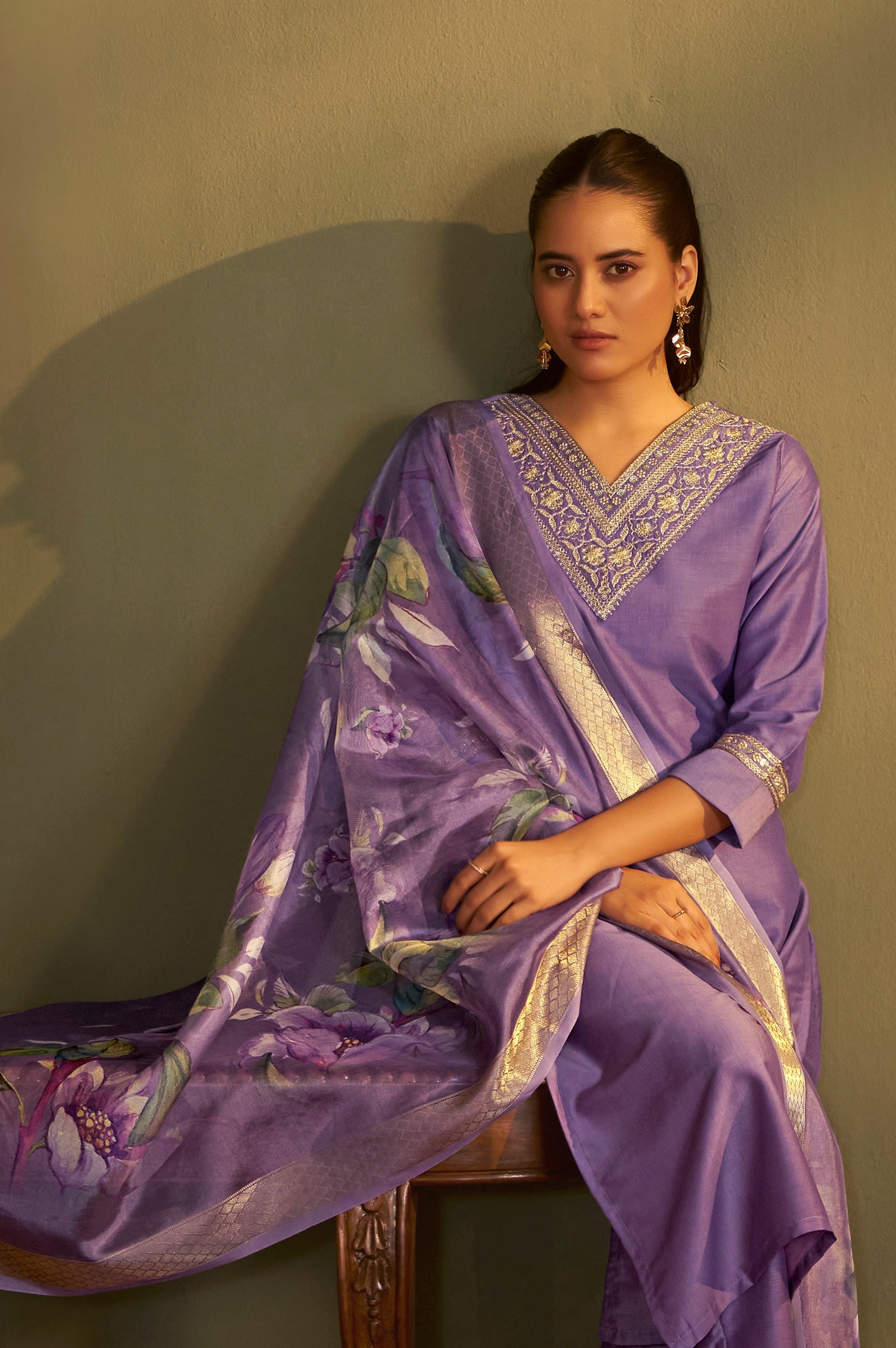 Royal Orchid Embroidered Kurta Set