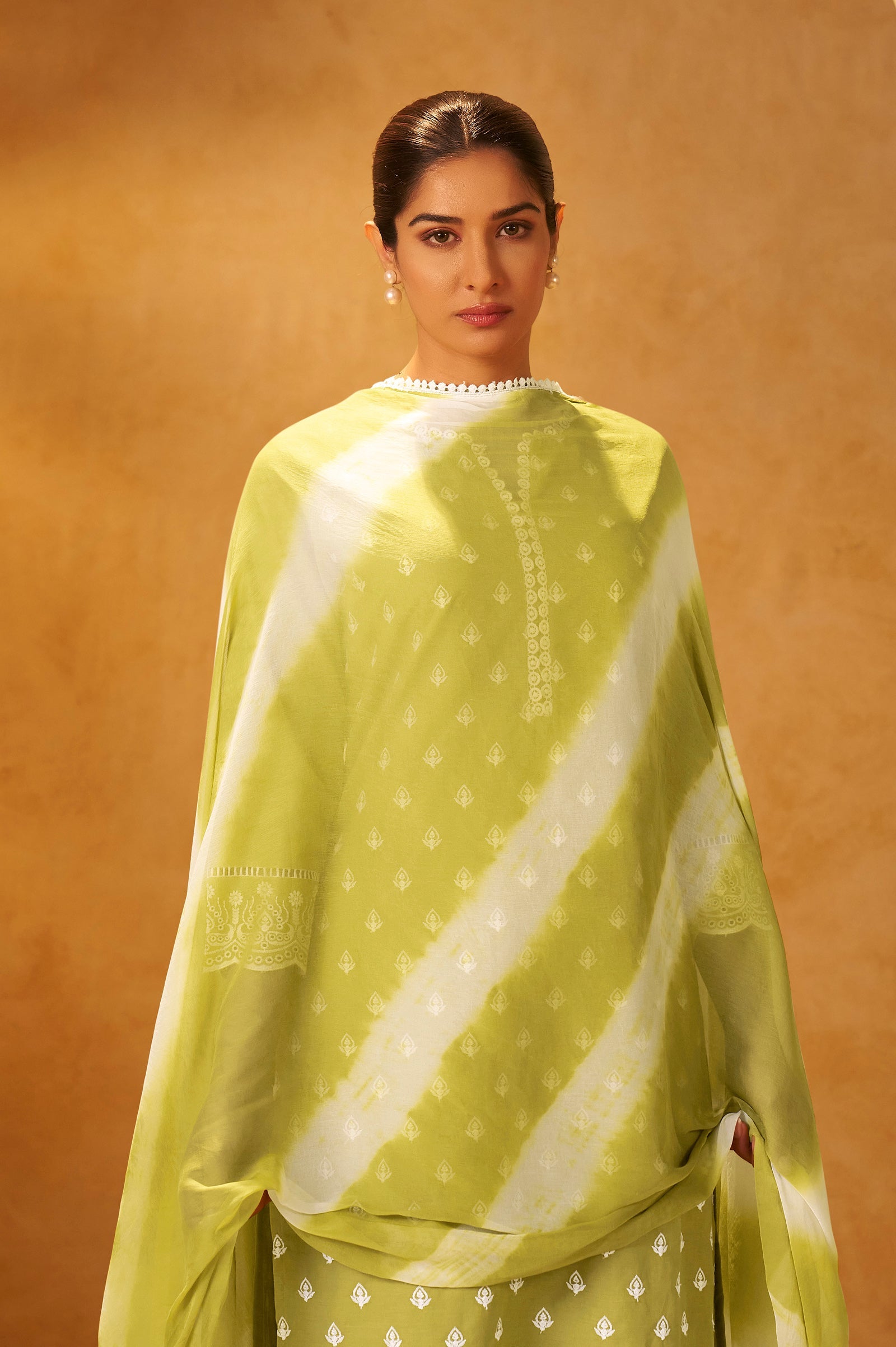 Mint Blossom Schiffli Embroidered Cotton Kurta Set