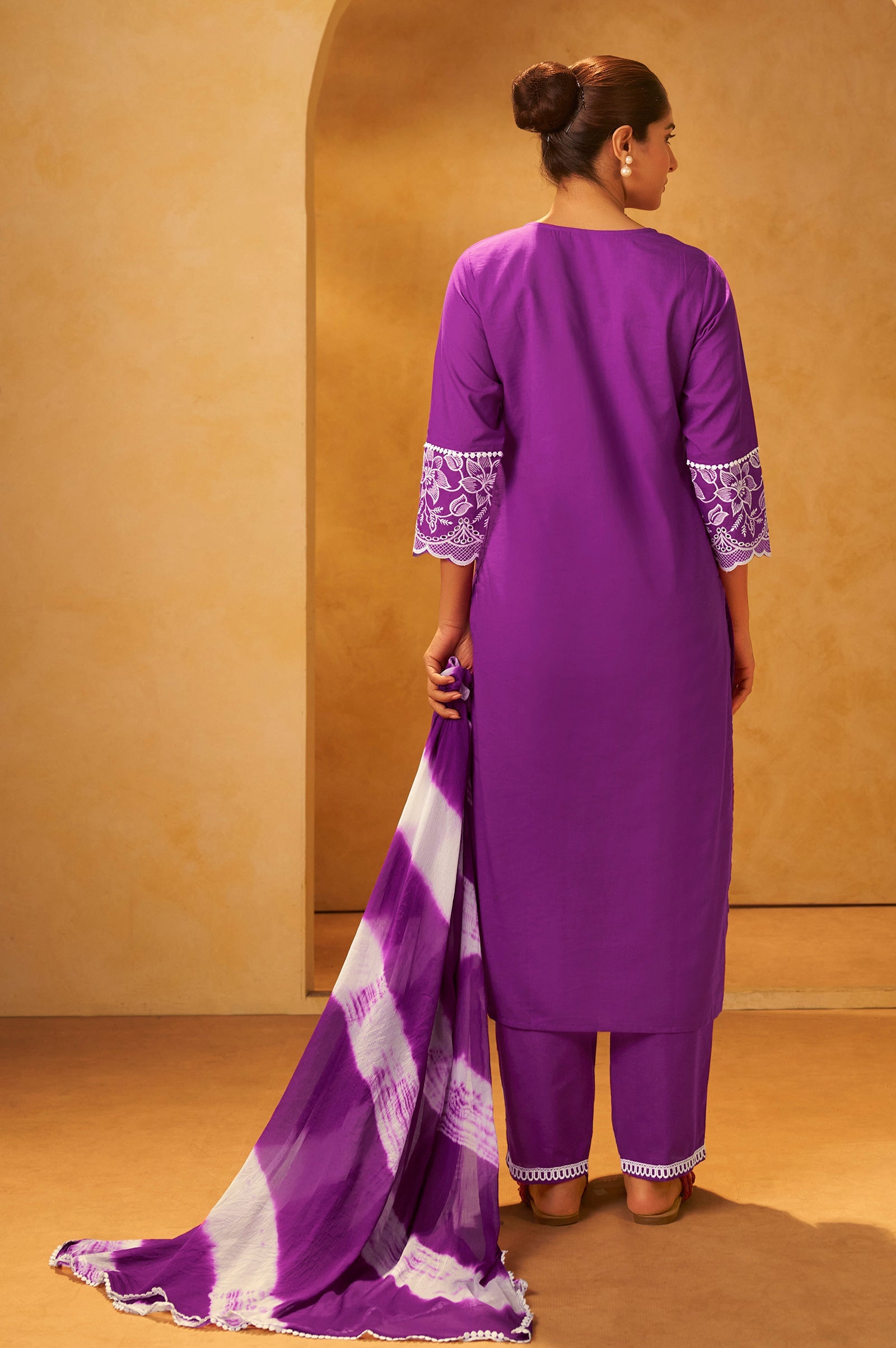 Royal Amethyst Schiffli Embroidered Cotton Kurta Set