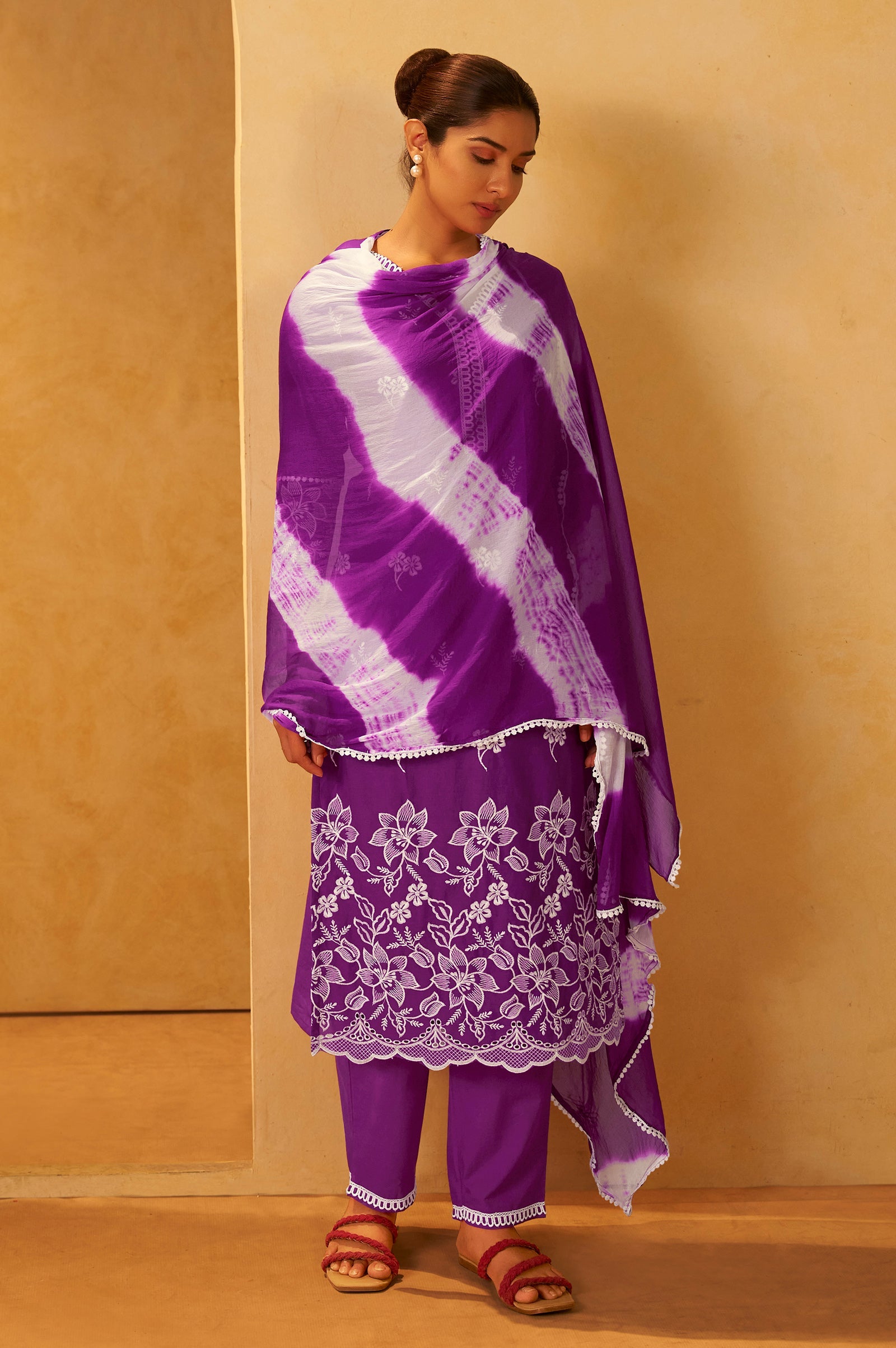 Royal Amethyst Schiffli Embroidered Cotton Kurta Set